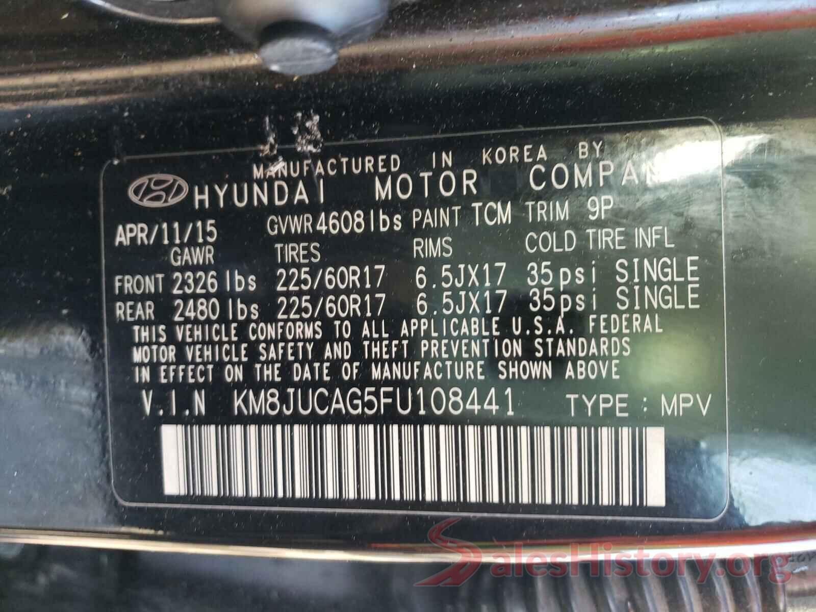 JA4AD3A32LZ035376 2015 HYUNDAI TUCSON