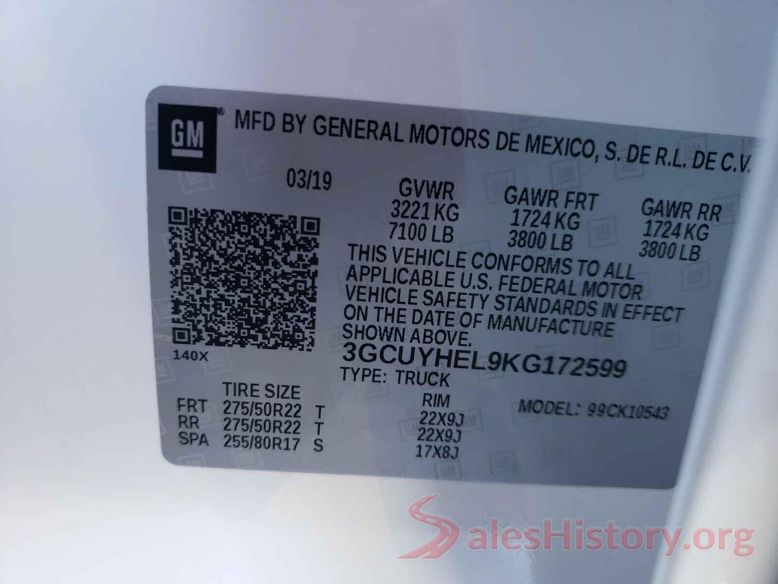 3GCUYHEL9KG172599 2019 CHEVROLET SILVERADO