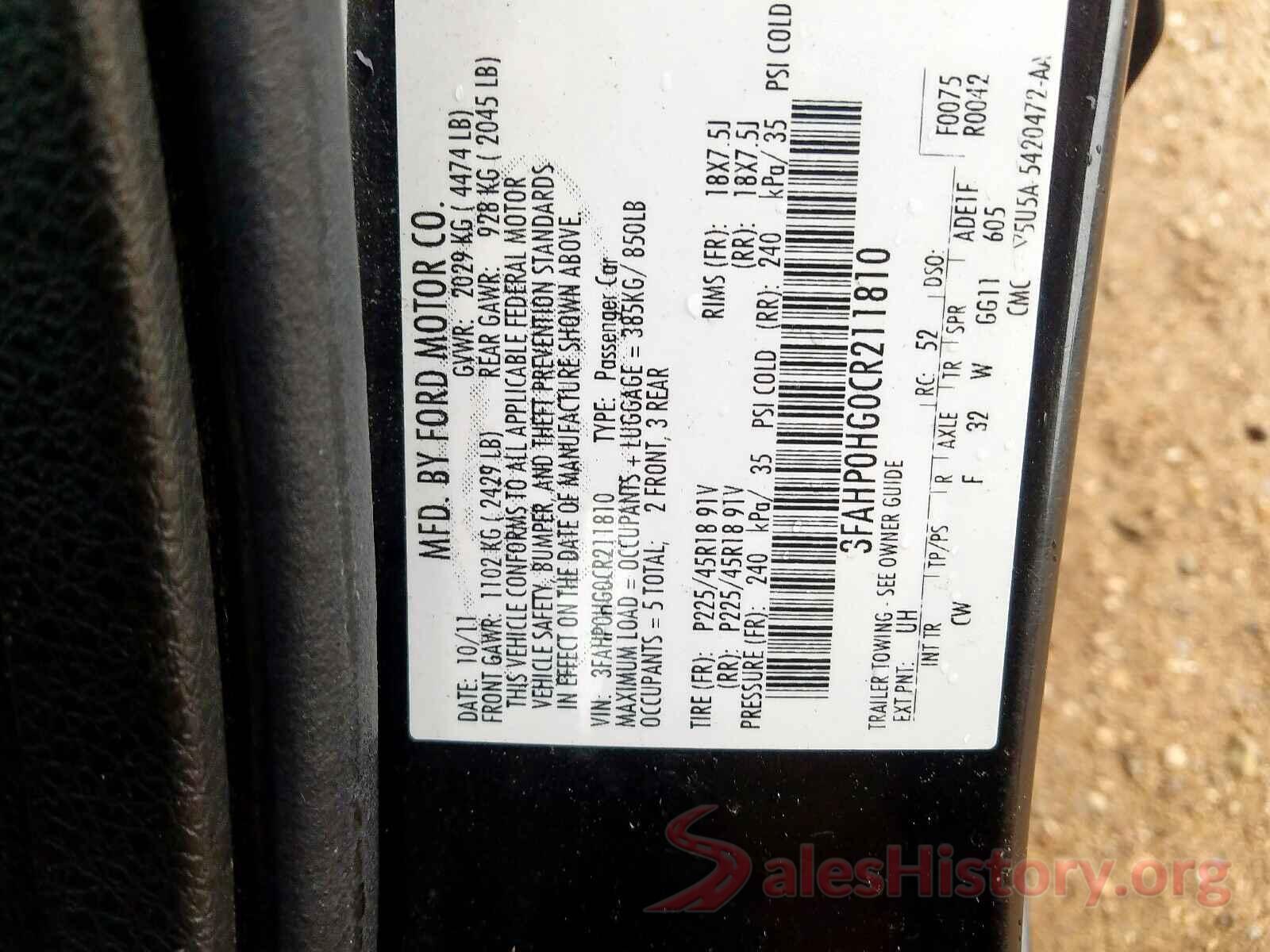 1N4AL3AP7HC496987 2012 FORD FUSION