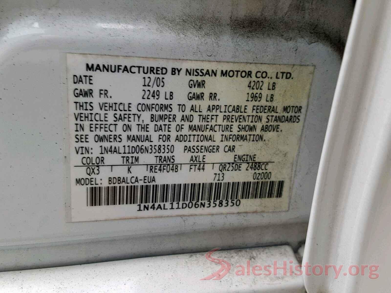 5YFEPRAE2LP126208 2006 NISSAN ALTIMA S