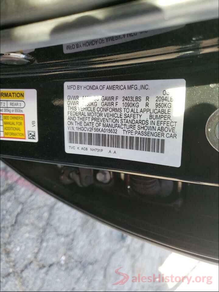 1HGCV2F56KA015632 2019 HONDA ACCORD