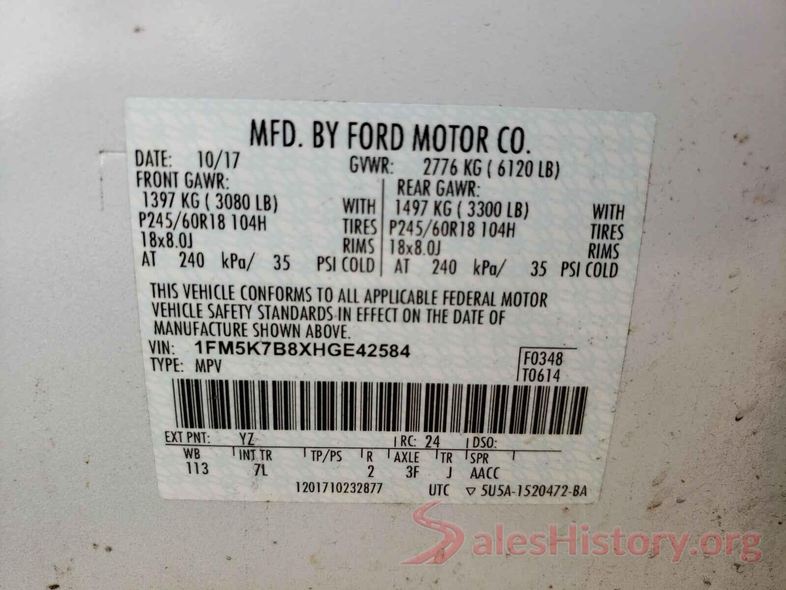 WDD1K6HB1KF085122 2017 FORD EXPLORER