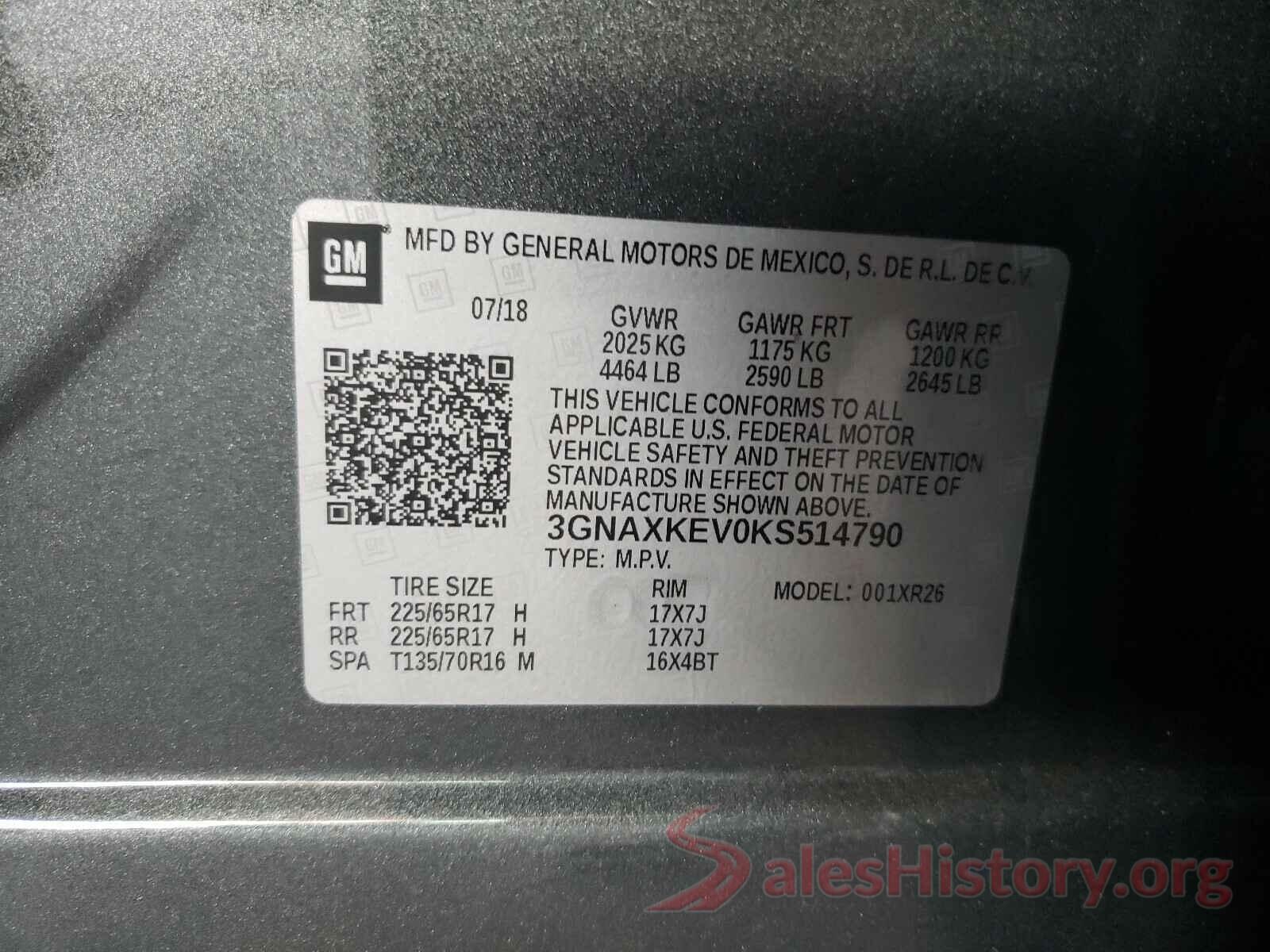 3GNAXKEV0KS514790 2019 CHEVROLET EQUINOX