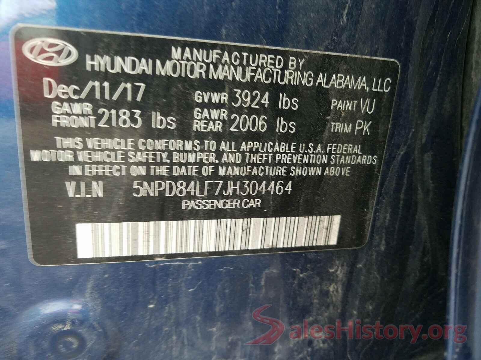 5NPD84LF7JH304464 2018 HYUNDAI ELANTRA