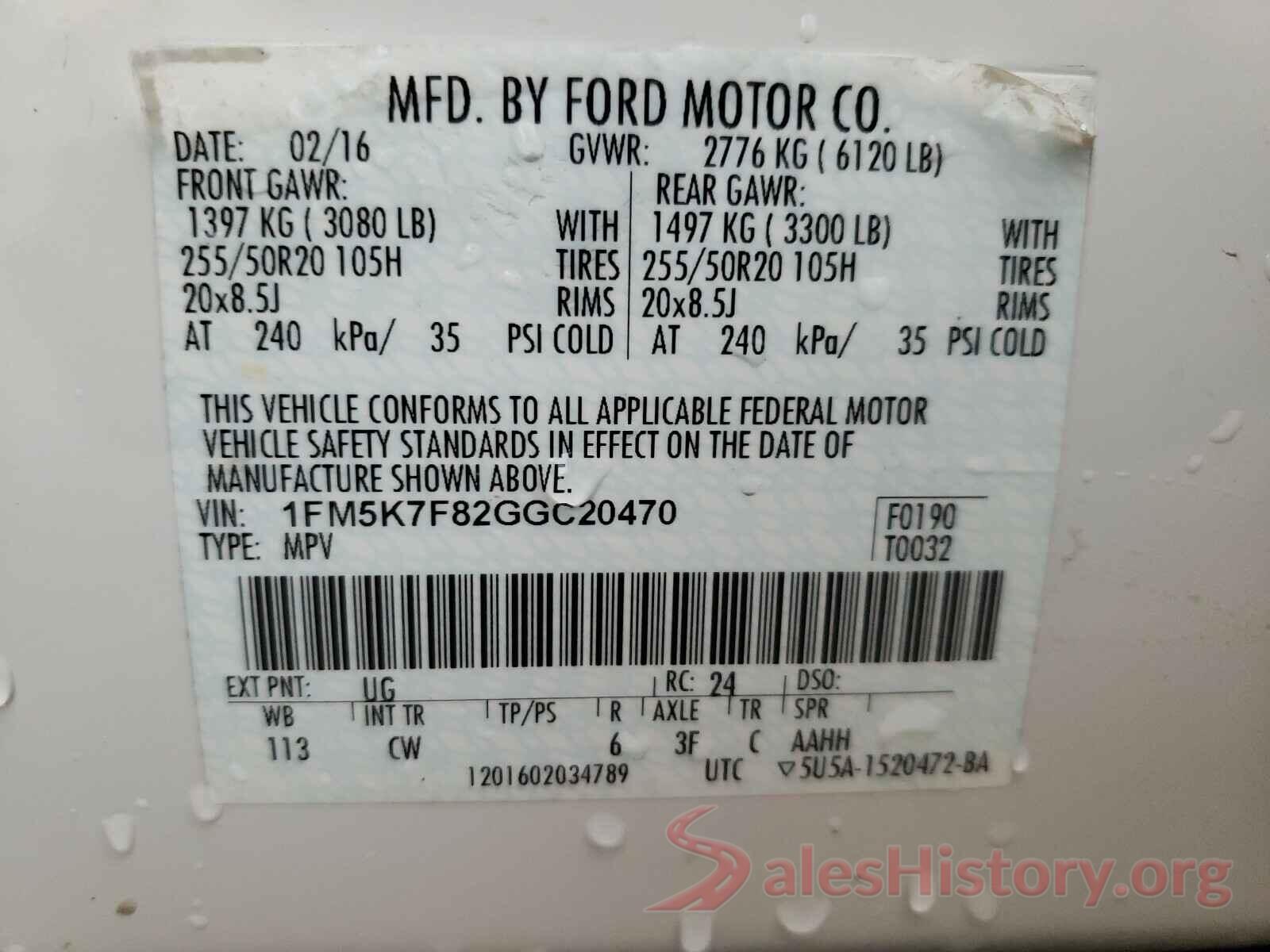 1FM5K7F82GGC20470 2016 FORD EXPLORER