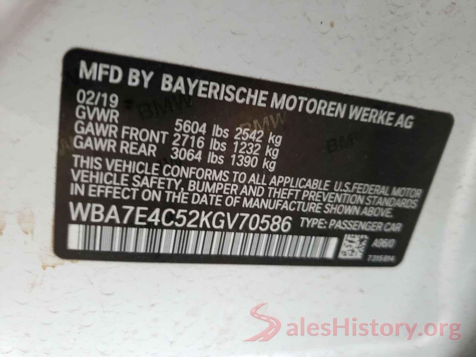 WBA7E4C52KGV70586 2019 BMW 7 SERIES