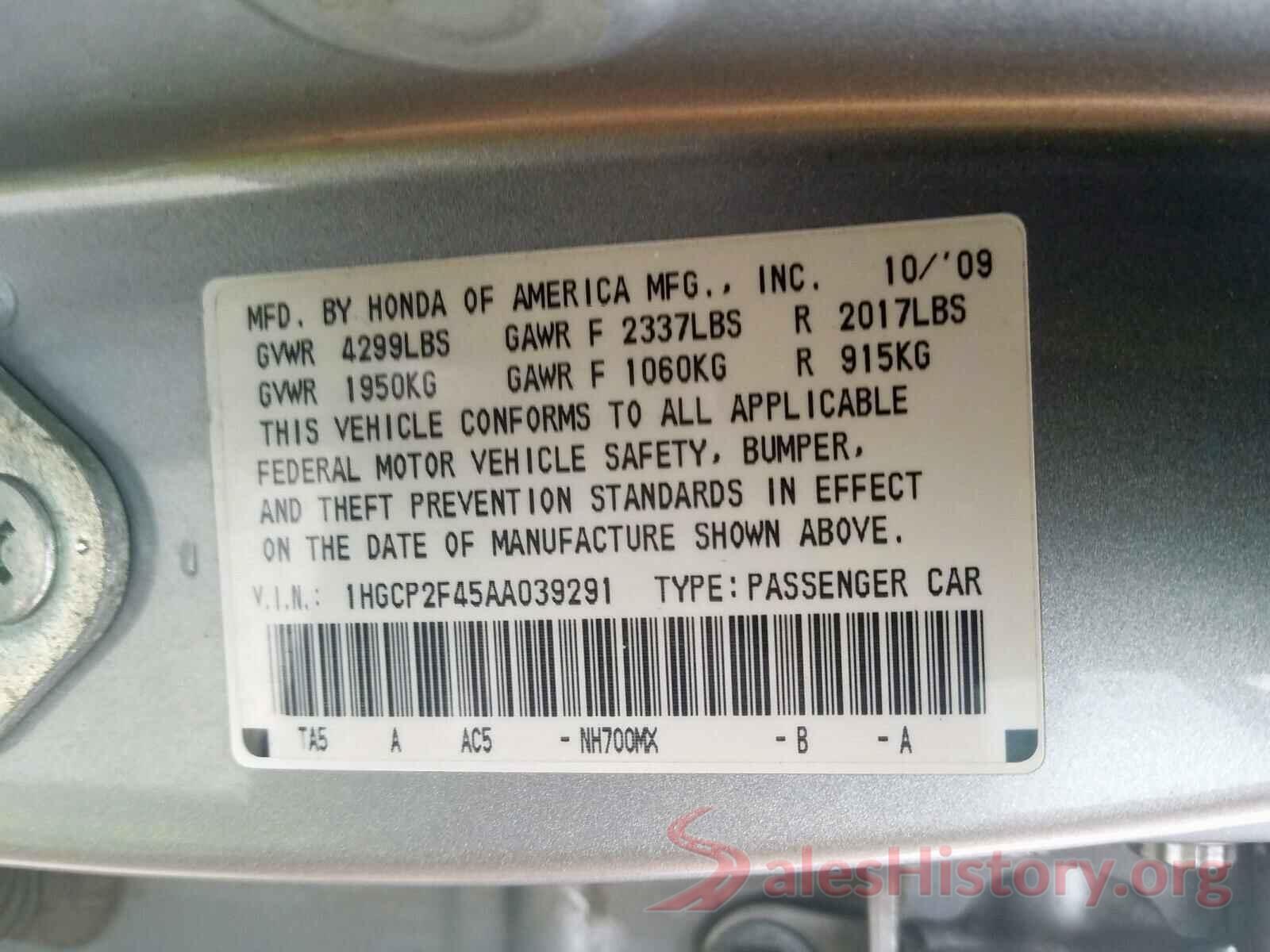 1N4AL3AP5JC103686 2010 HONDA ACCORD