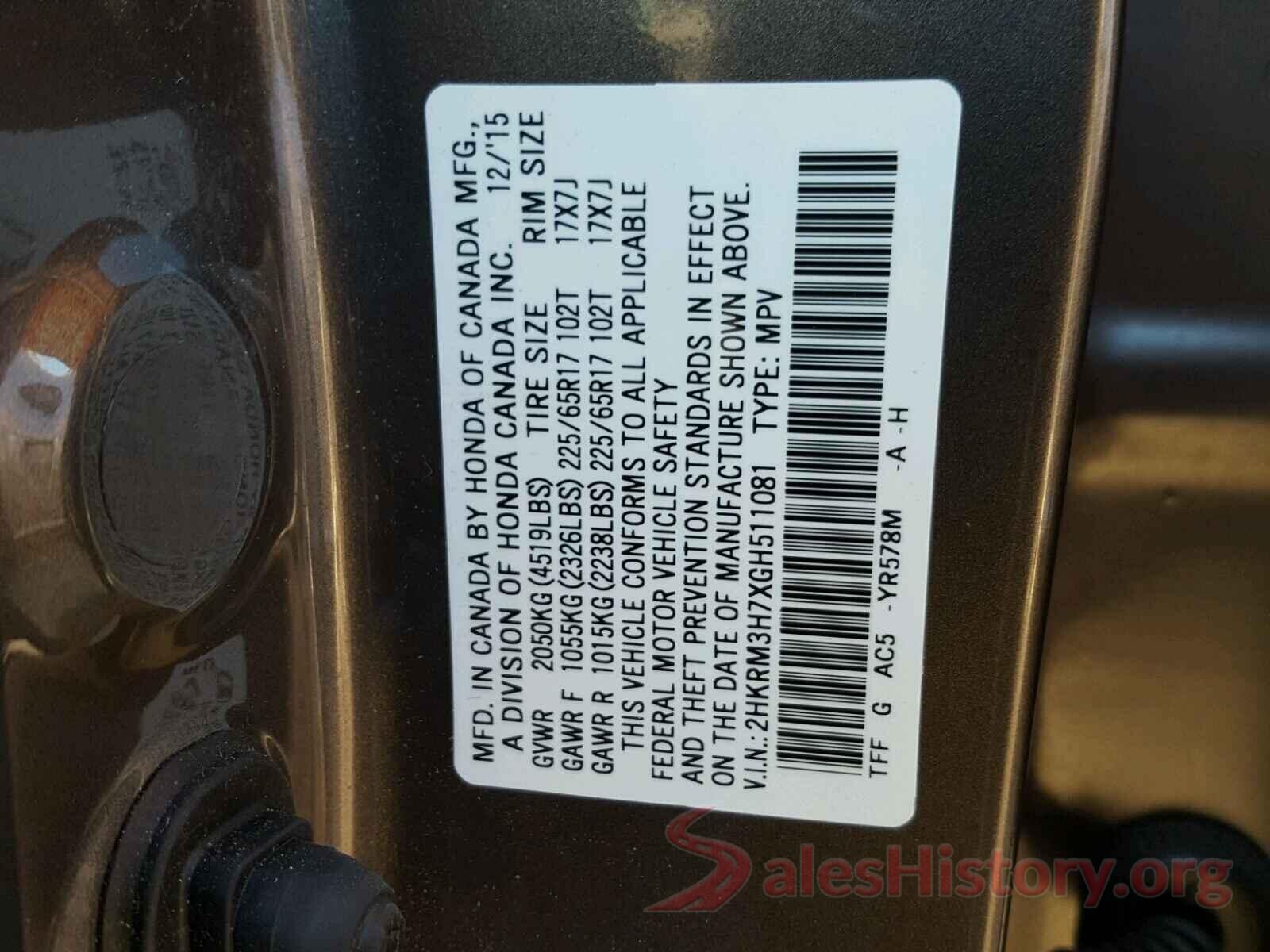 1N4BL4BV9KC253387 2016 HONDA CRV