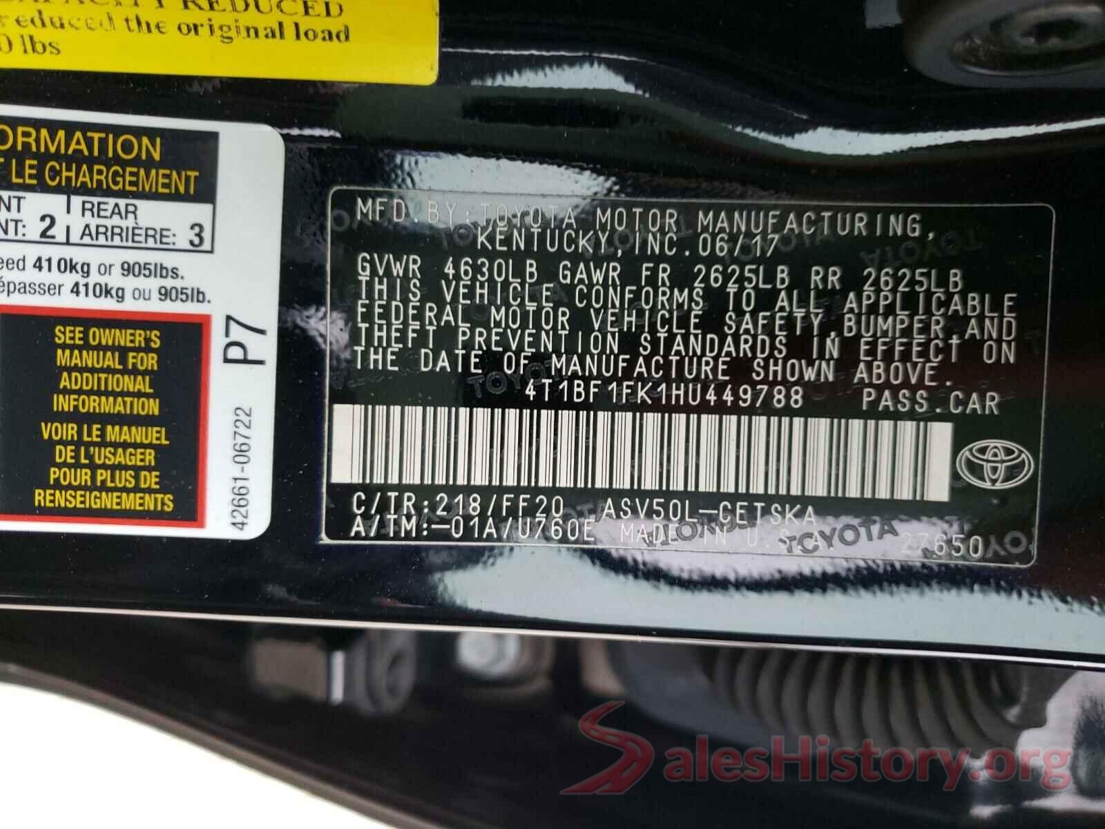 4T1BF1FK1HU449788 2017 TOYOTA CAMRY