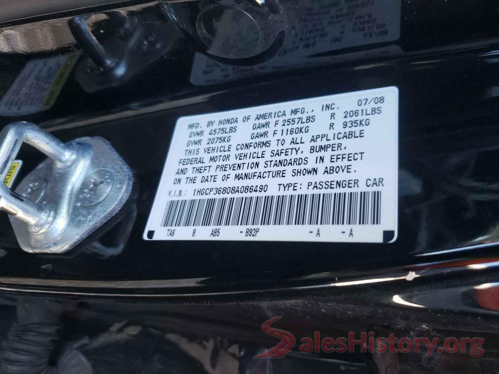 5NPE24AF5KH774678 2008 HONDA ACCORD