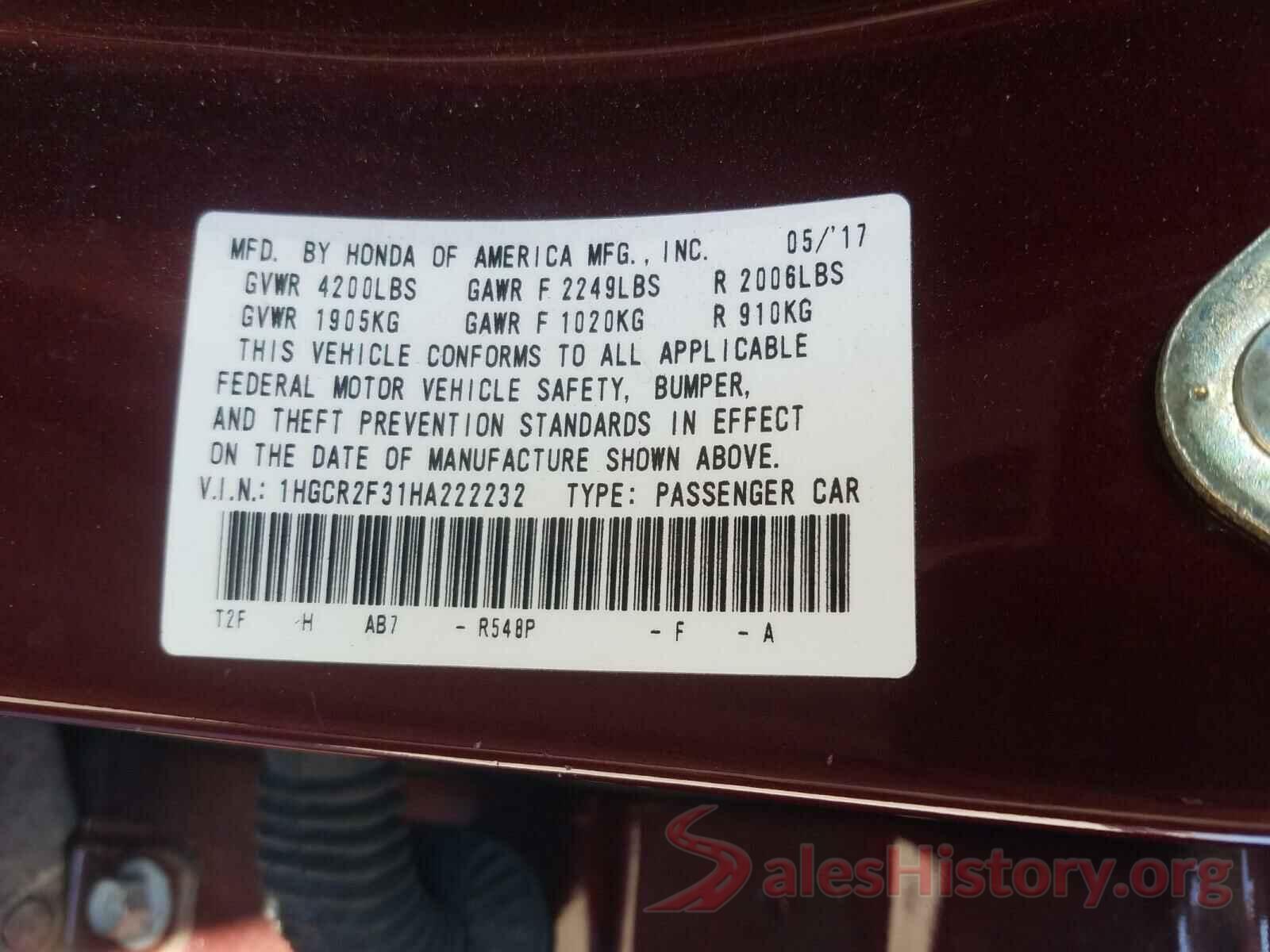 1HGCR2F31HA222232 2017 HONDA ACCORD