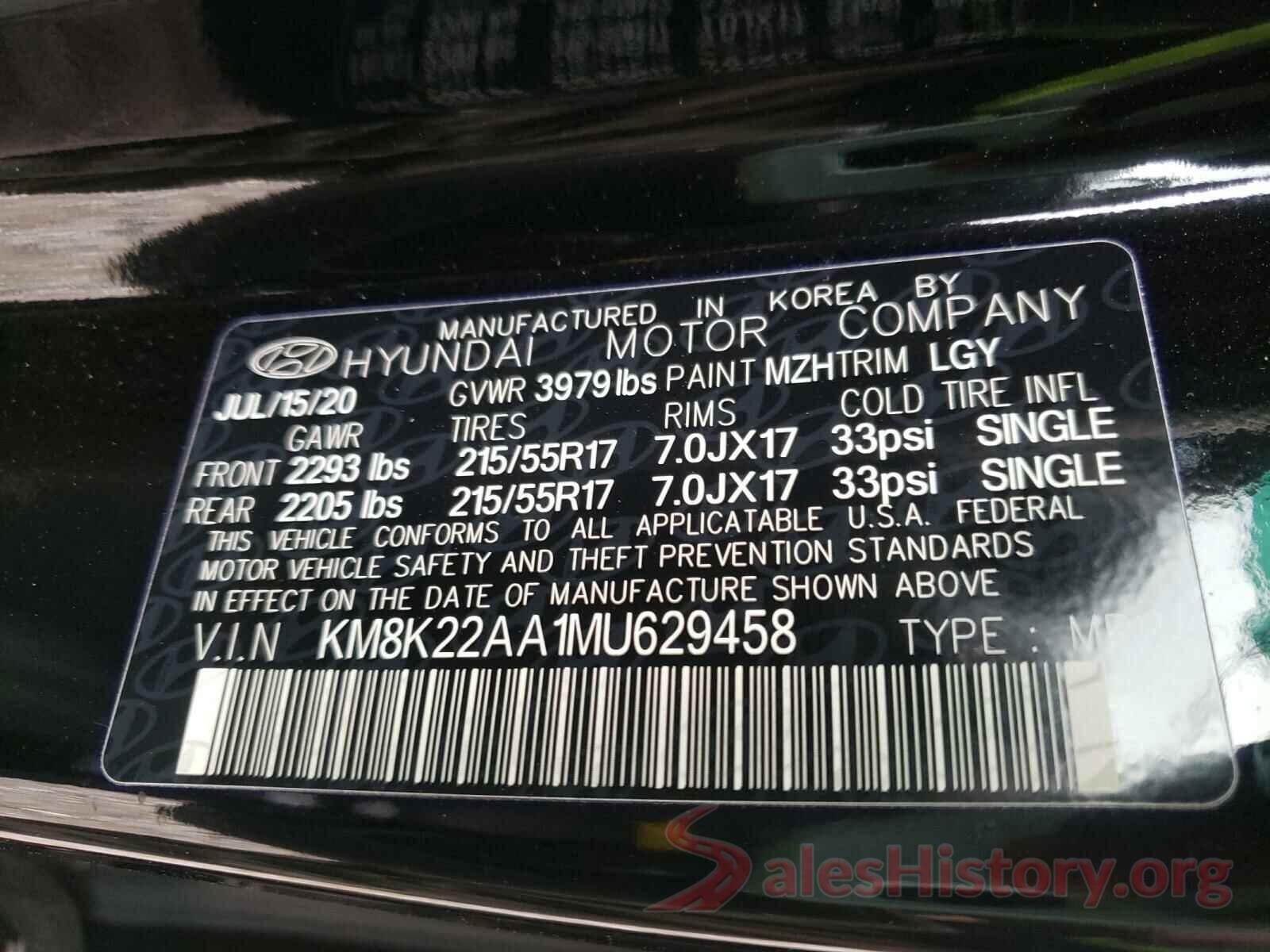 KM8K22AA1MU629458 2021 HYUNDAI KONA