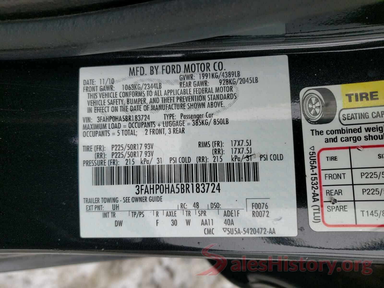 5NPE24AF8HH517152 2011 FORD FUSION