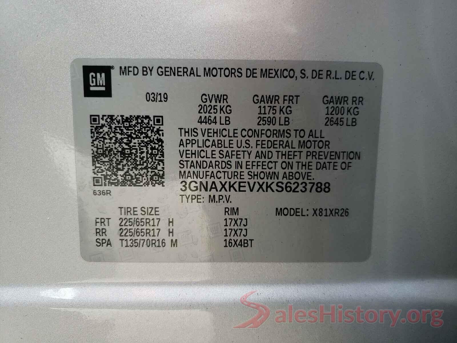 3GNAXKEVXKS623788 2019 CHEVROLET EQUINOX