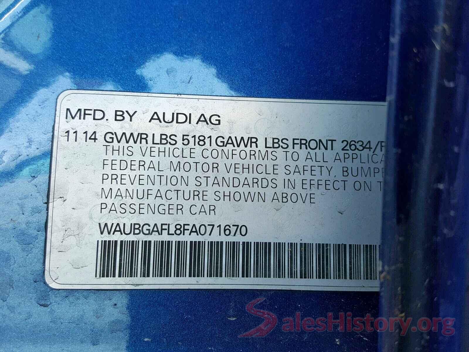 WAUBGAFL8FA071670 2015 AUDI S4/RS4