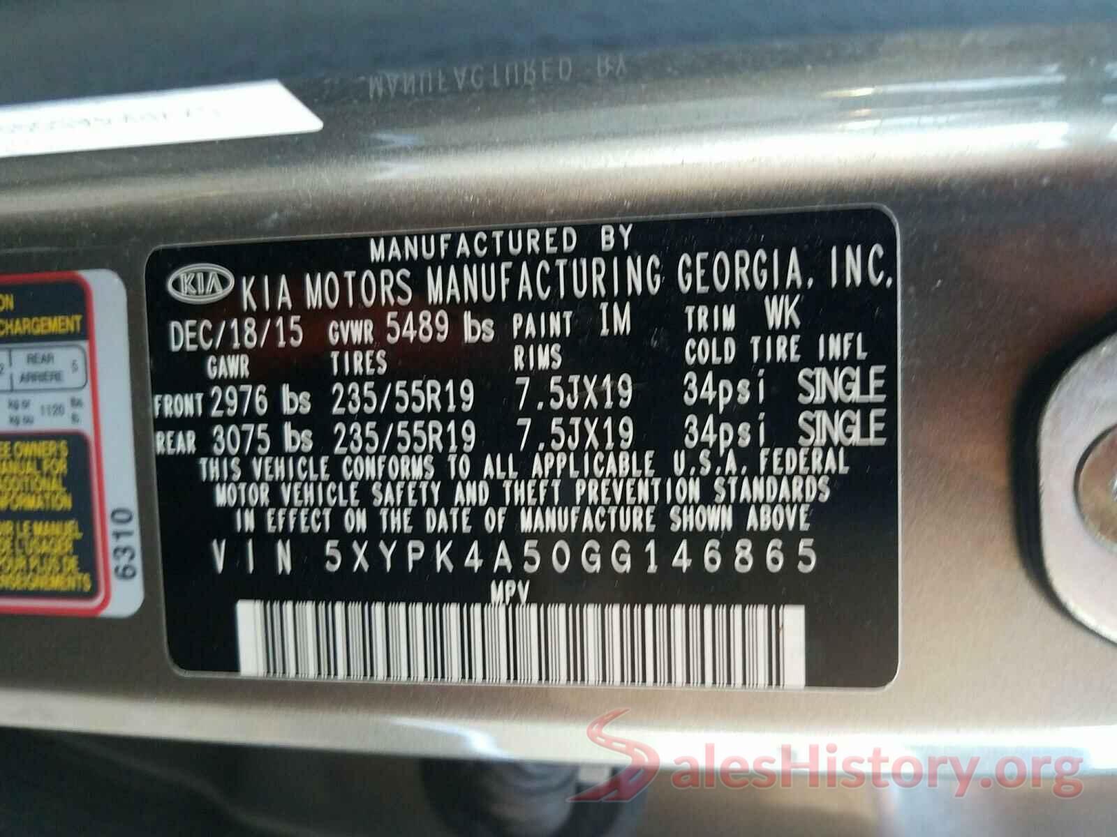 5XYPK4A50GG146865 2016 KIA SORENTO