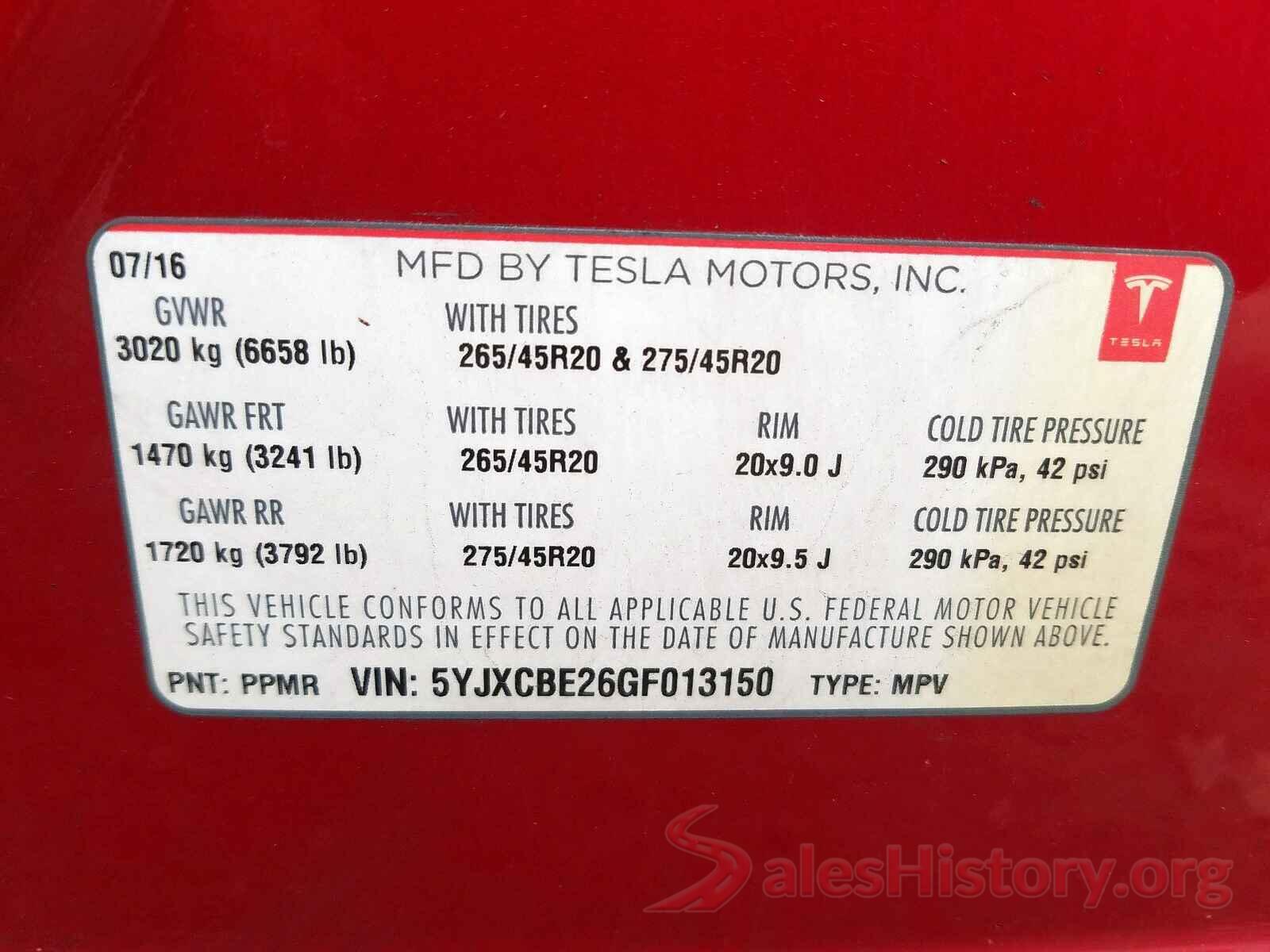 JTDKARFP0J3093097 2016 TESLA MODEL X