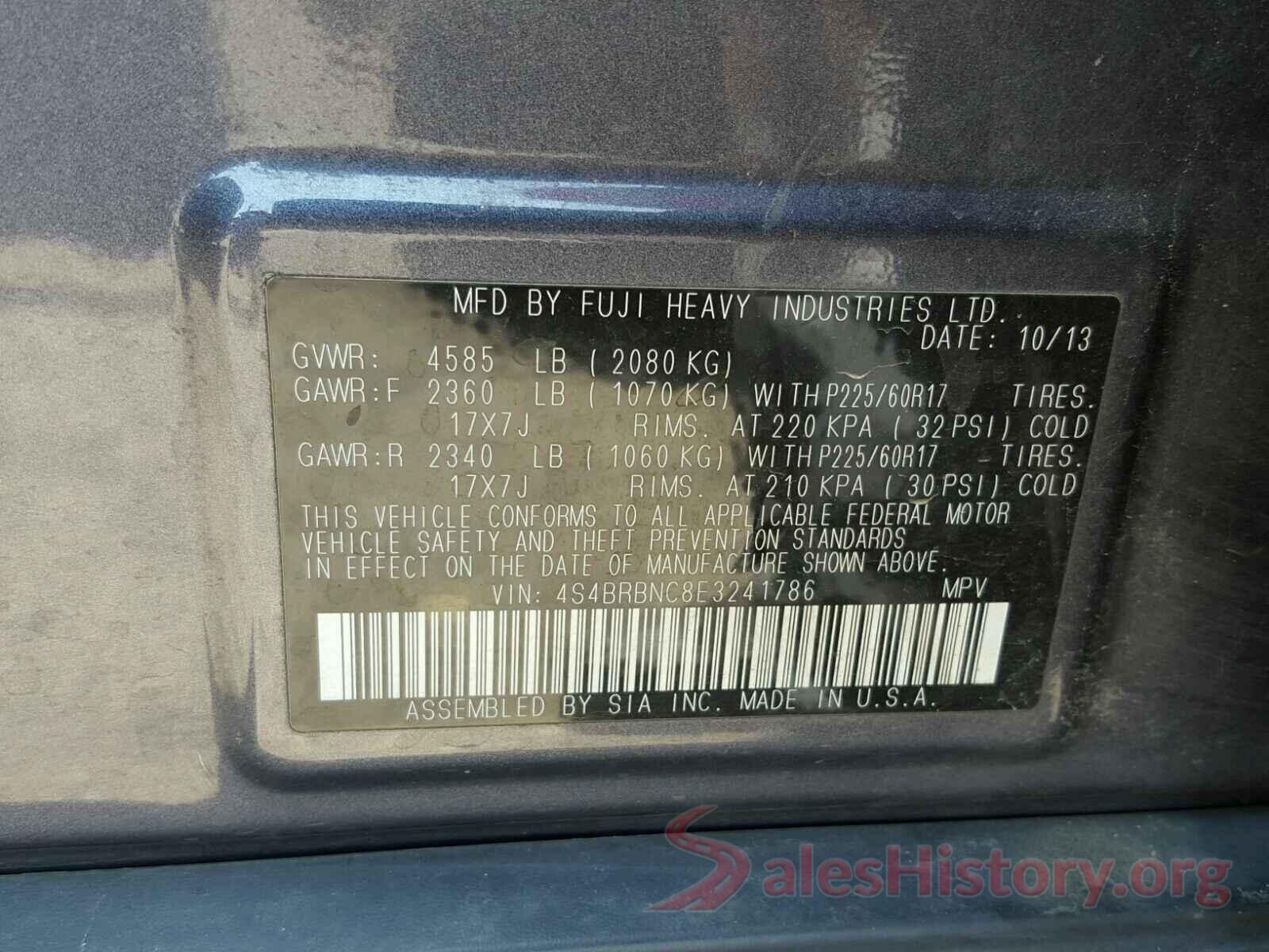 JF1ZNAA12L8751697 2014 SUBARU OUTBACK