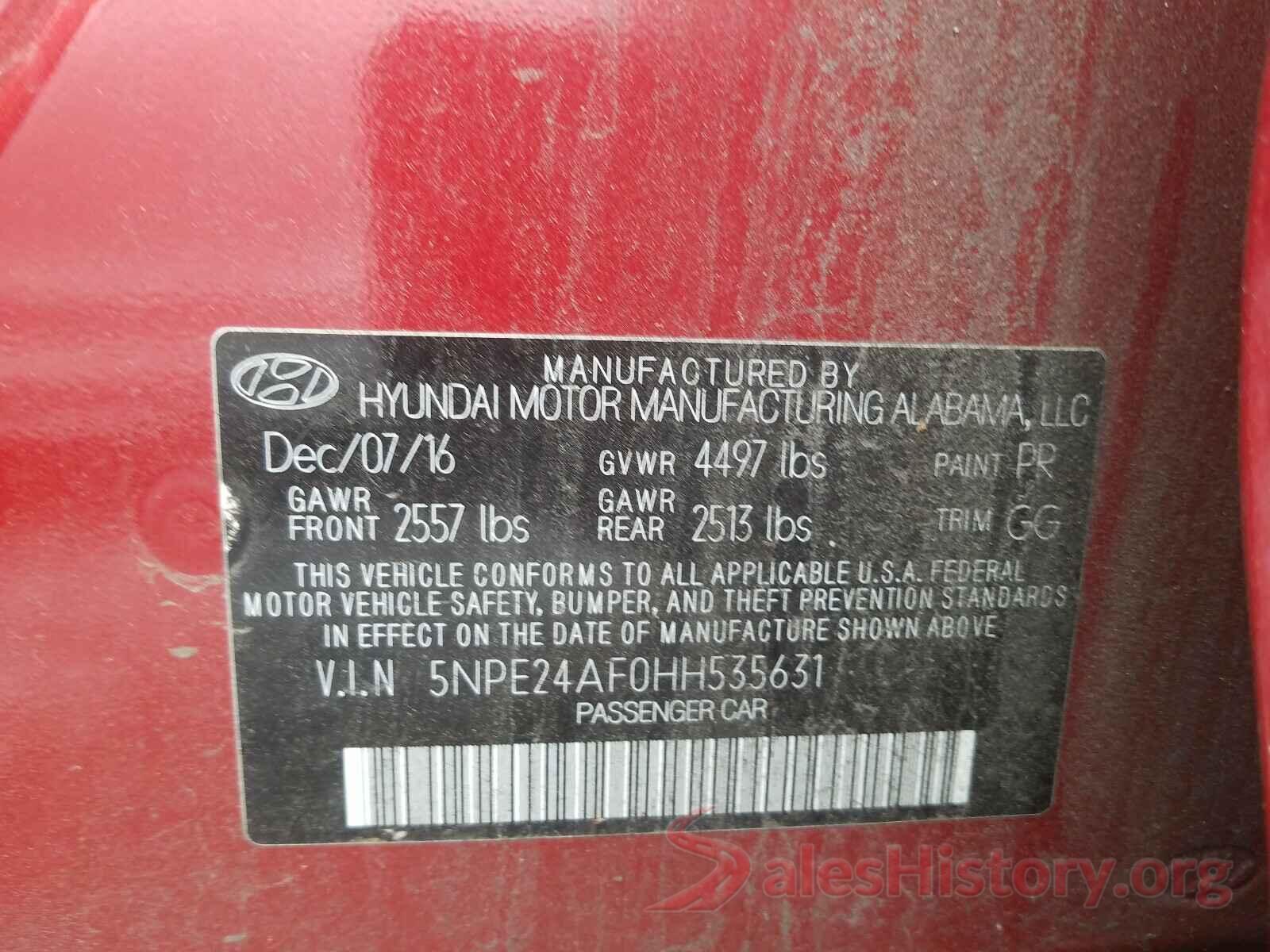 5NPE24AF0HH535631 2017 HYUNDAI SONATA