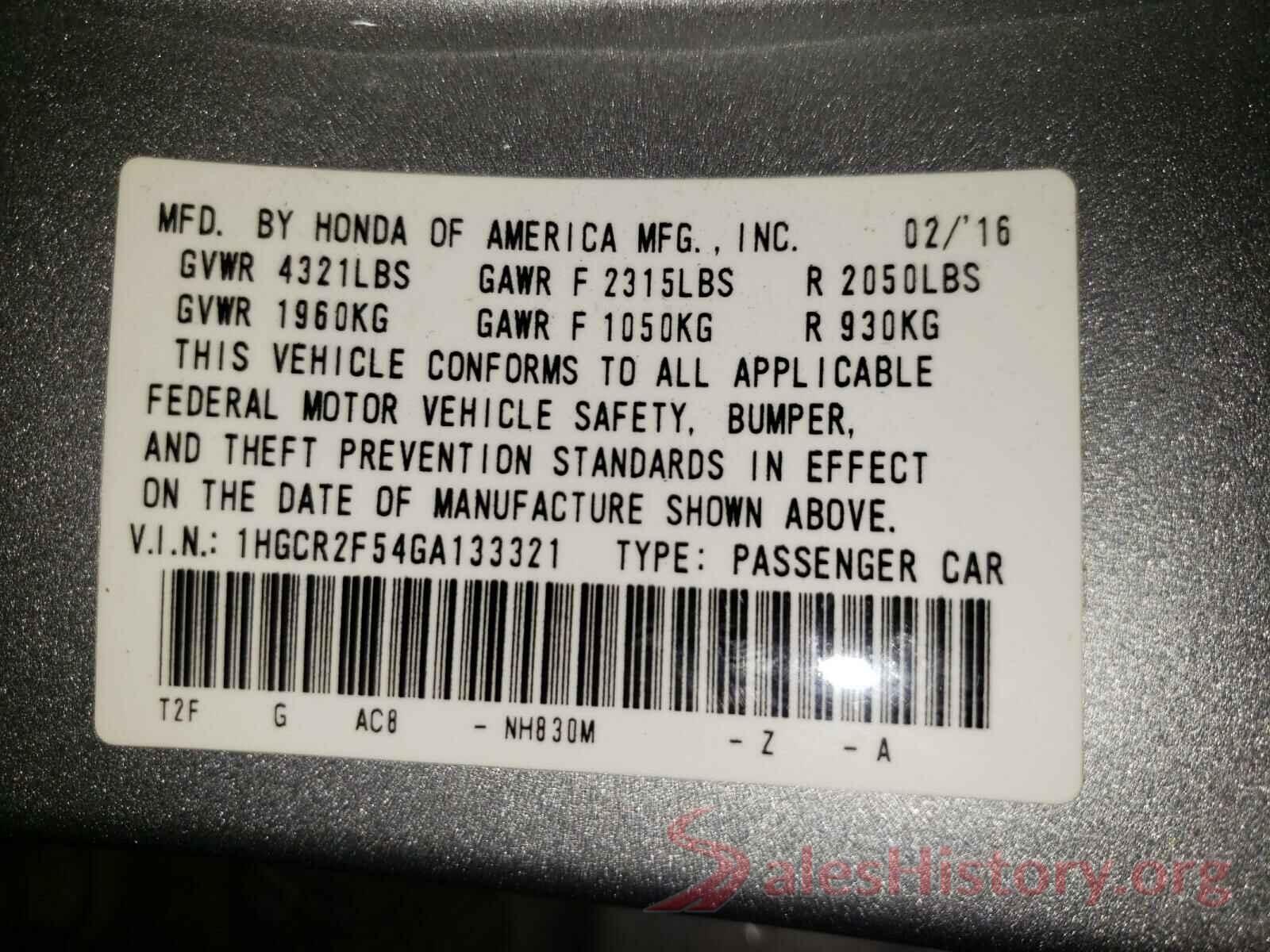 1HGCR2F54GA133321 2016 HONDA ACCORD