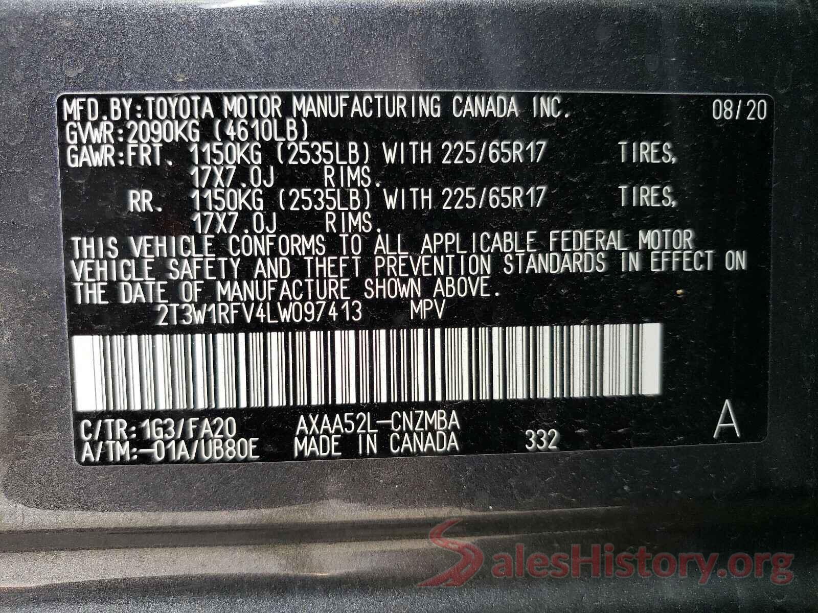 2T3W1RFV4LW097413 2020 TOYOTA RAV4