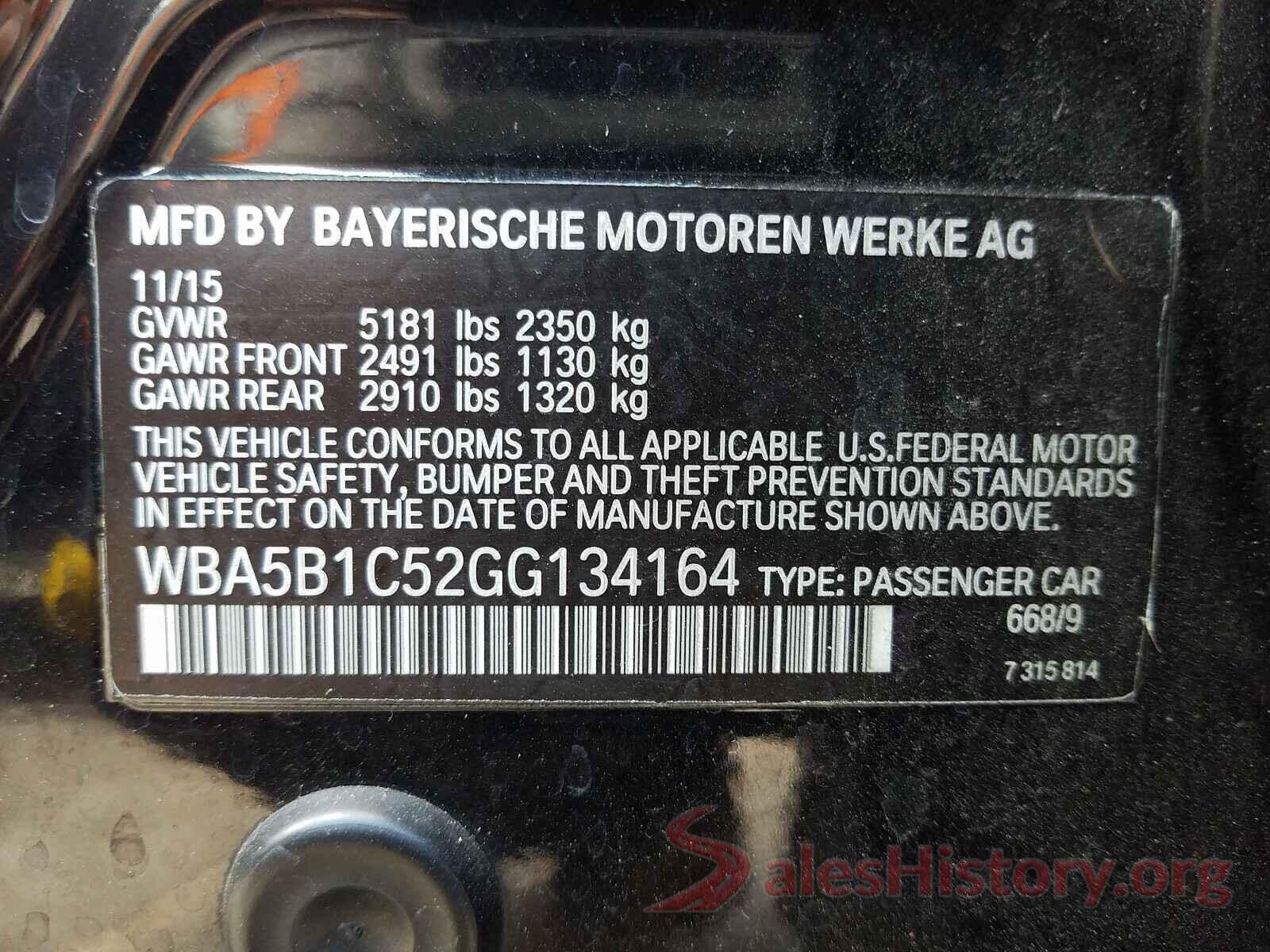 WBA5B1C52GG134164 2016 BMW 5 SERIES