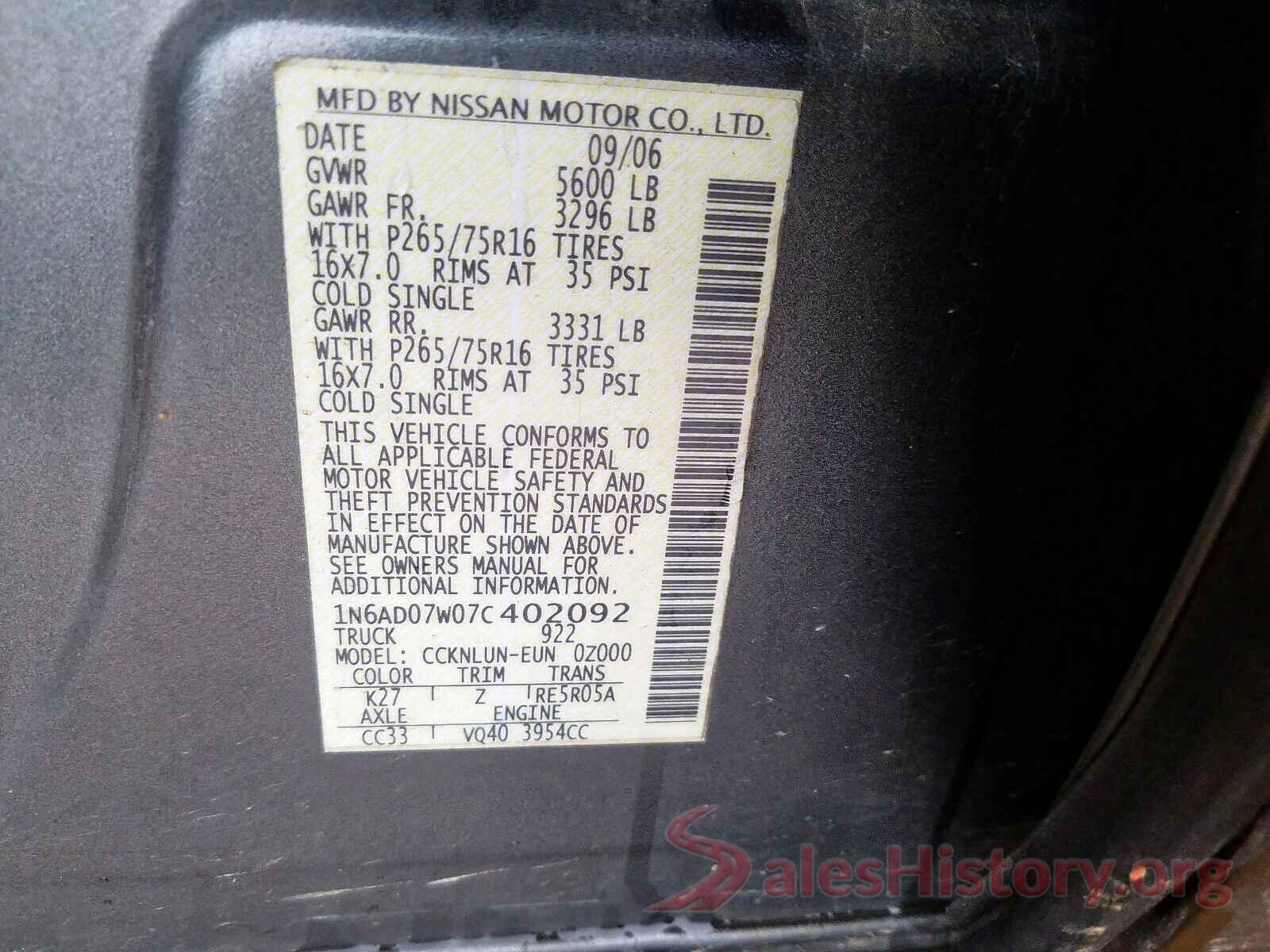 1N6AD0ER6KN791055 2007 NISSAN FRONTIER