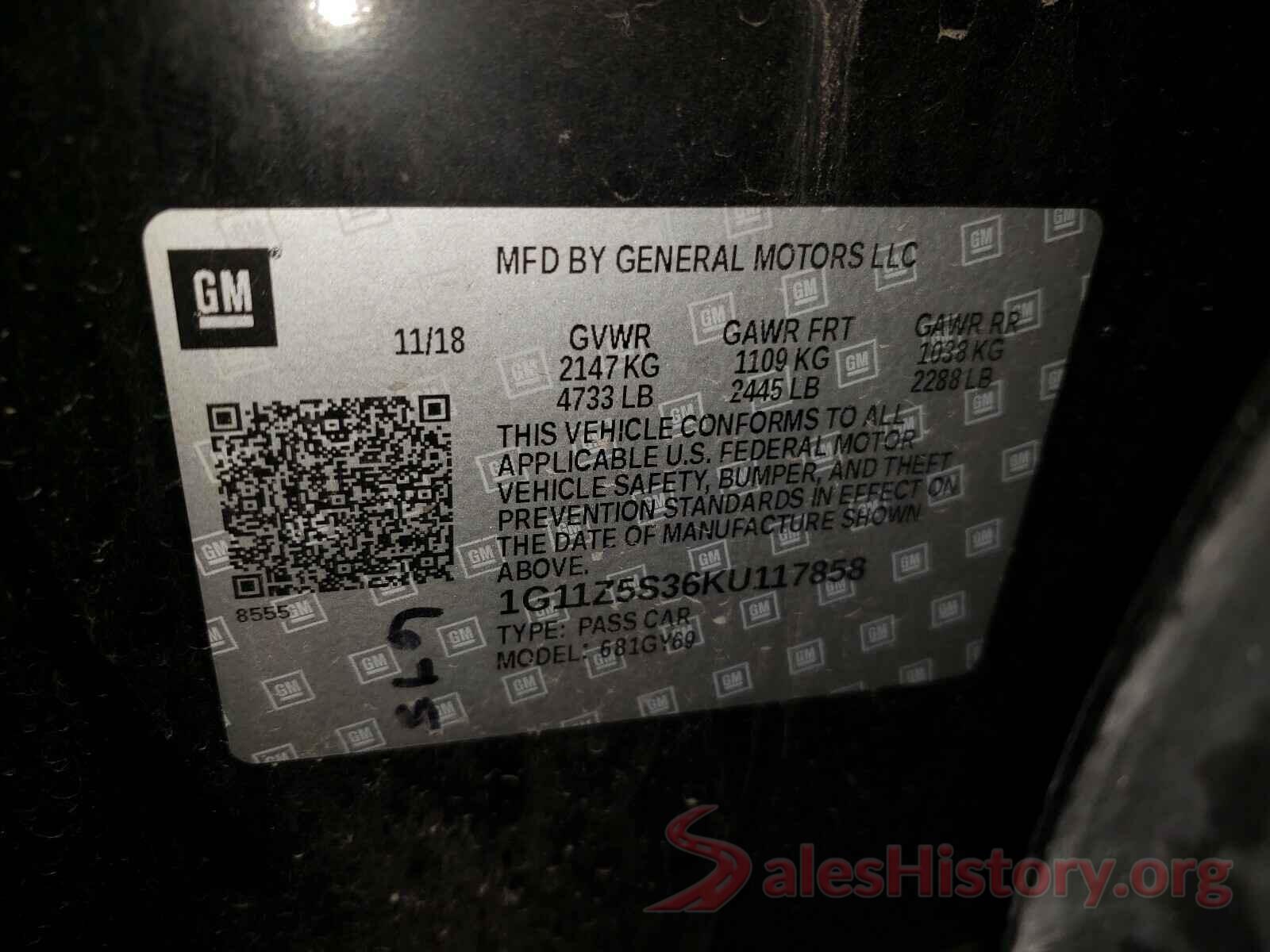 1G11Z5S36KU117858 2019 CHEVROLET IMPALA