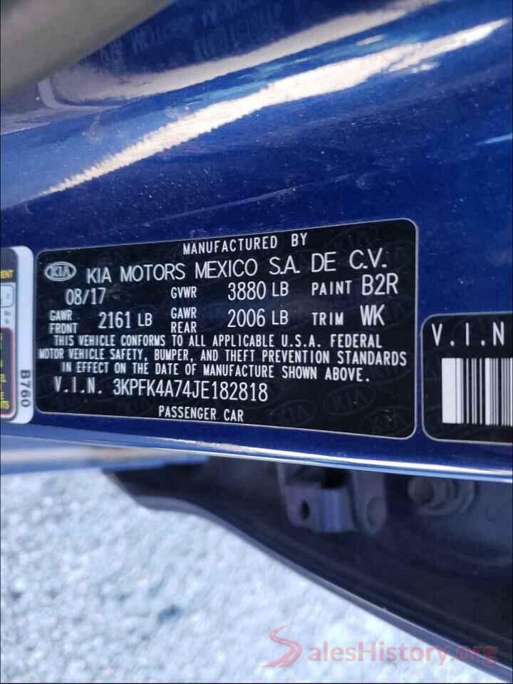 3KPFK4A74JE182818 2018 KIA FORTE