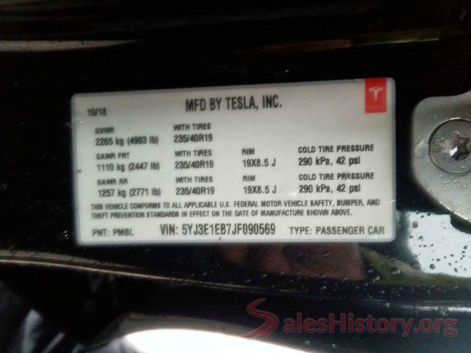 4T1G11AK7LU334441 2018 TESLA MODEL 3