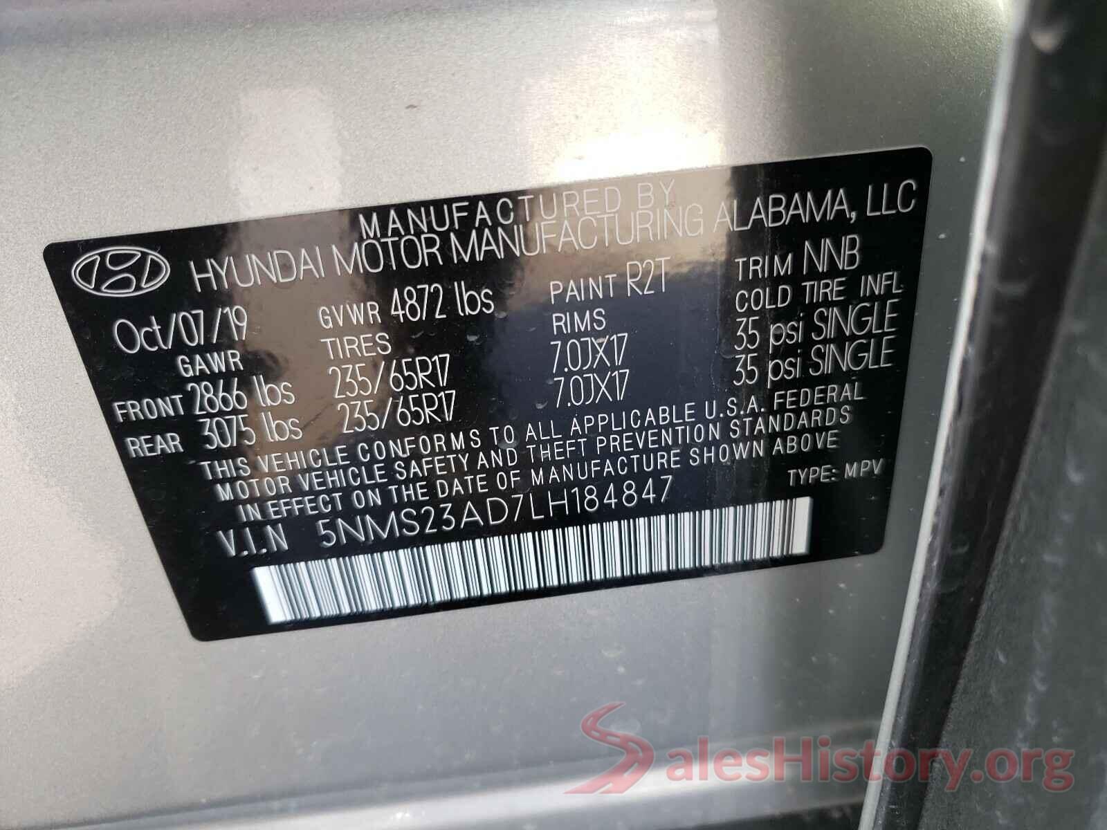 5NMS23AD7LH184847 2020 HYUNDAI SANTA FE