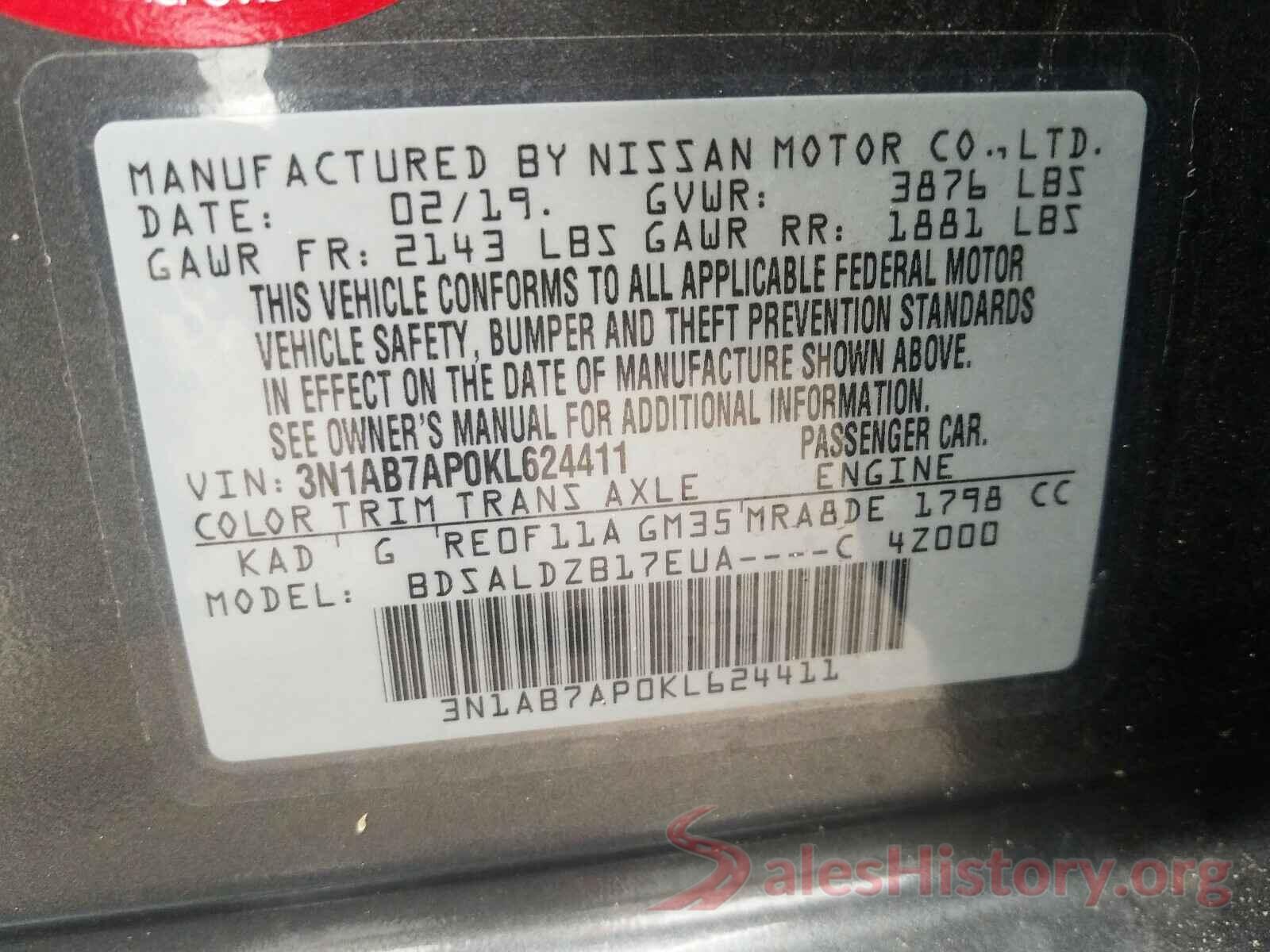 3N1AB7AP0KL624411 2019 NISSAN SENTRA