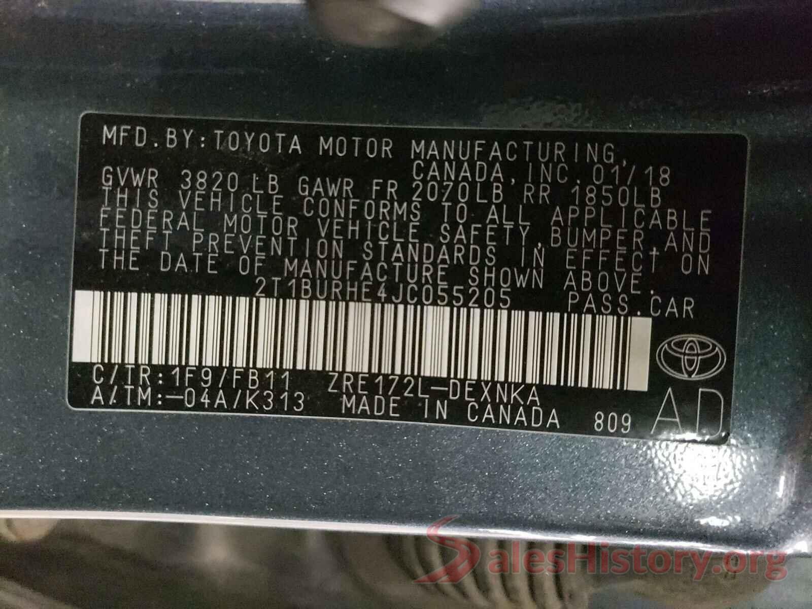 2T1BURHE4JC055205 2018 TOYOTA COROLLA