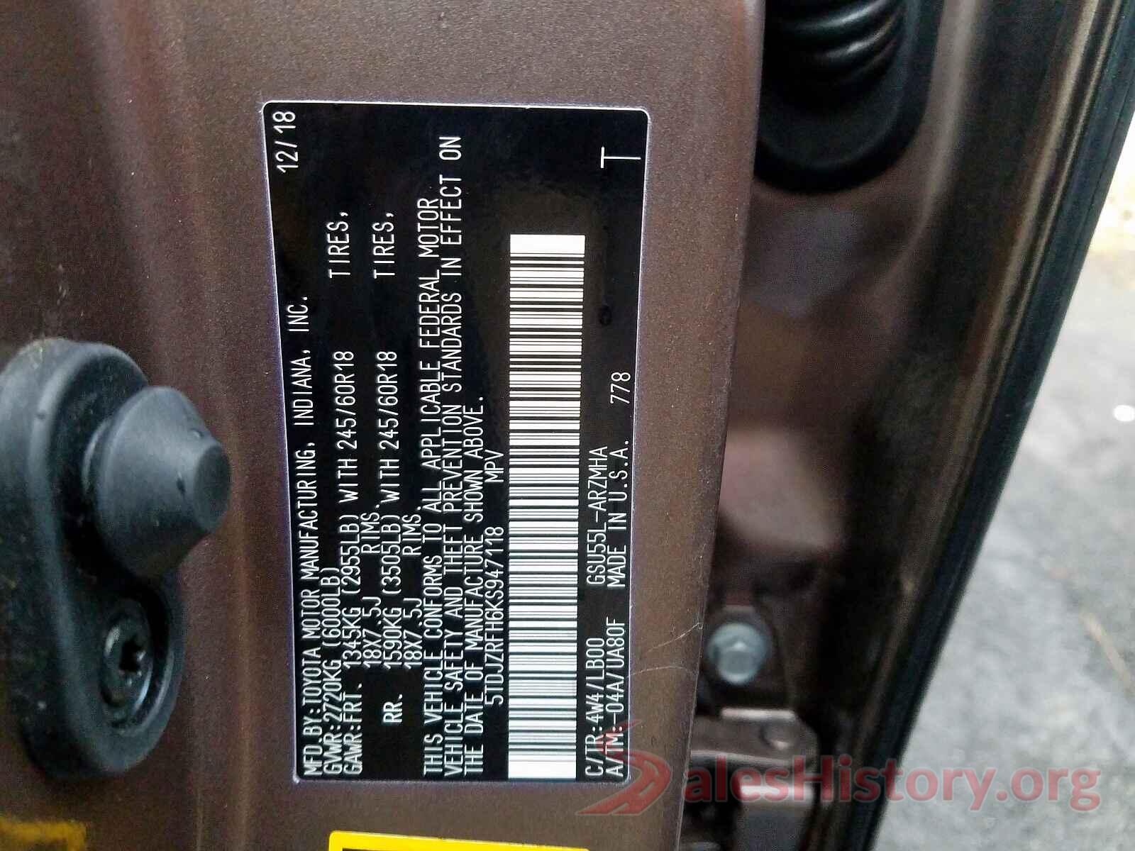 JTMH1RFV6KD007120 2019 TOYOTA HIGHLANDER