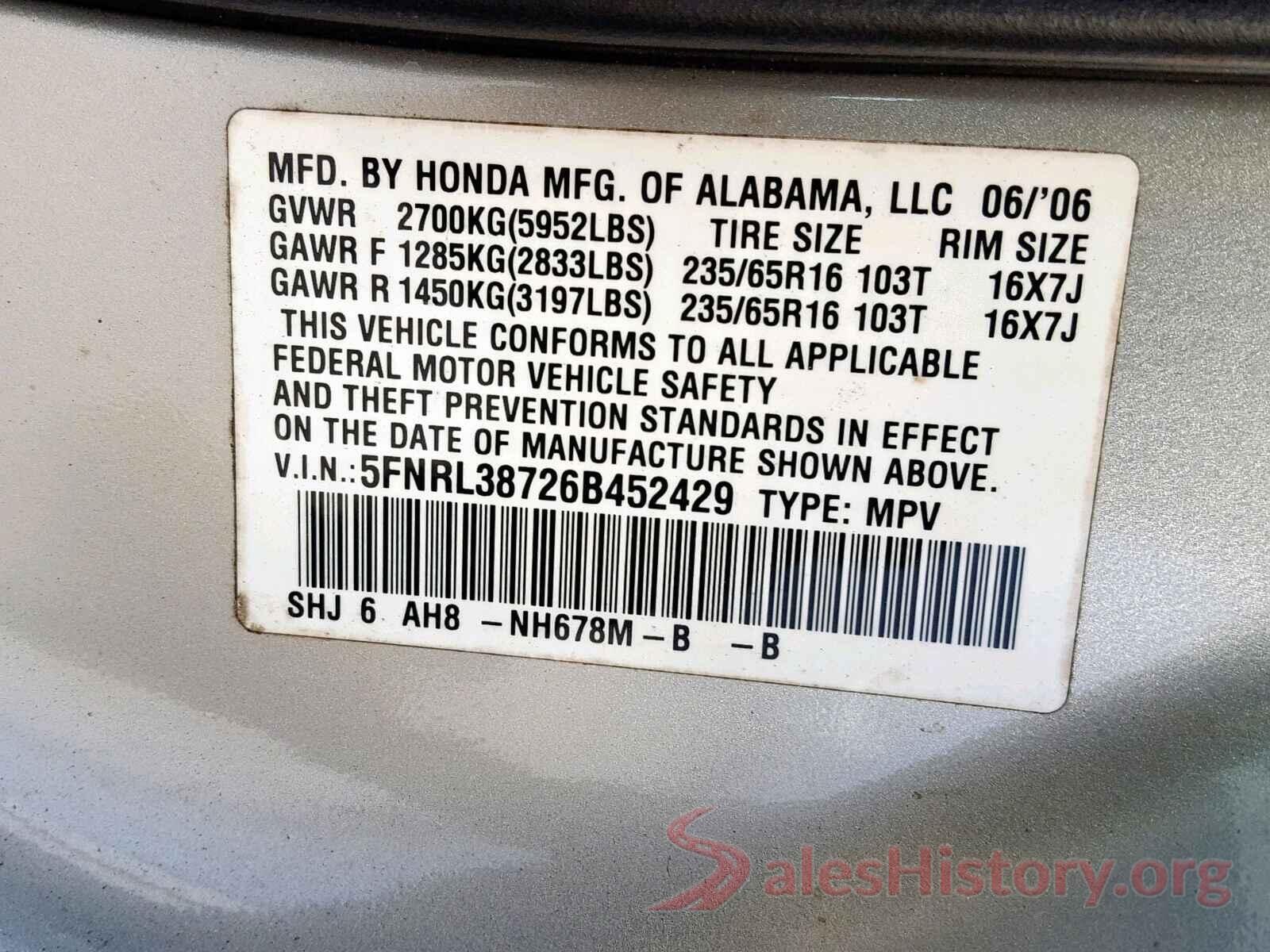 5FNRL38726B452429 2006 HONDA ODYSSEY EX