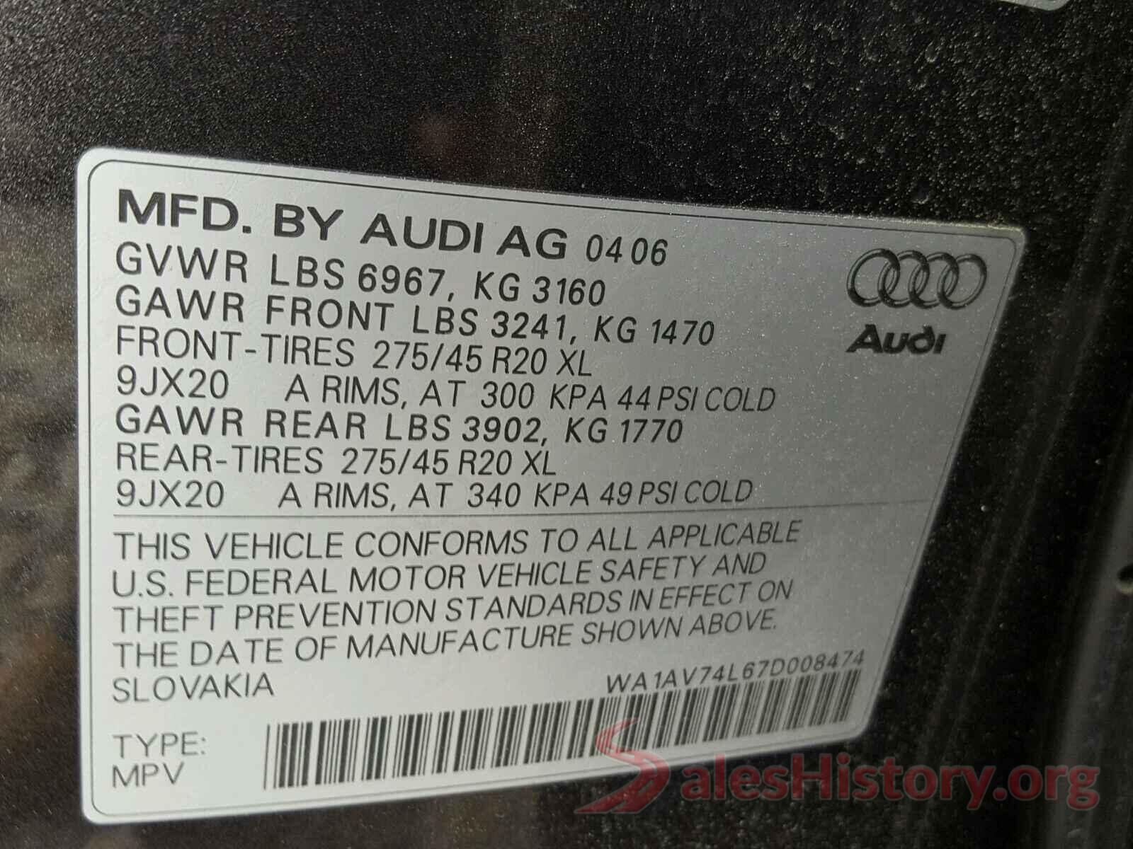 3MYDLBYV9HY156044 2007 AUDI Q7