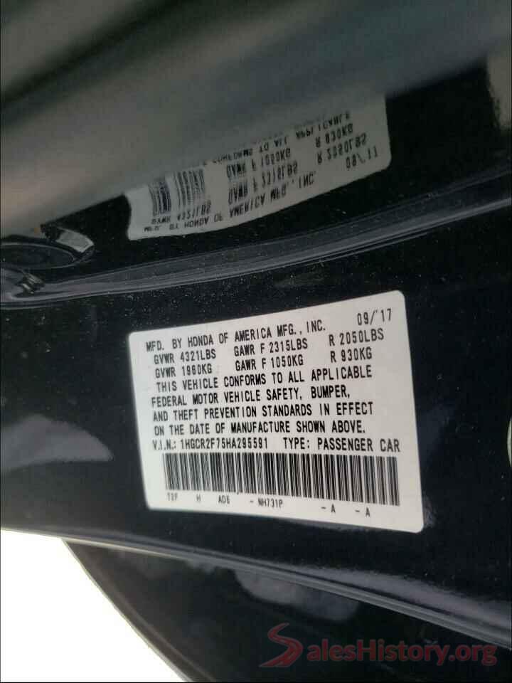 1HGCR2F75HA295591 2017 HONDA ACCORD