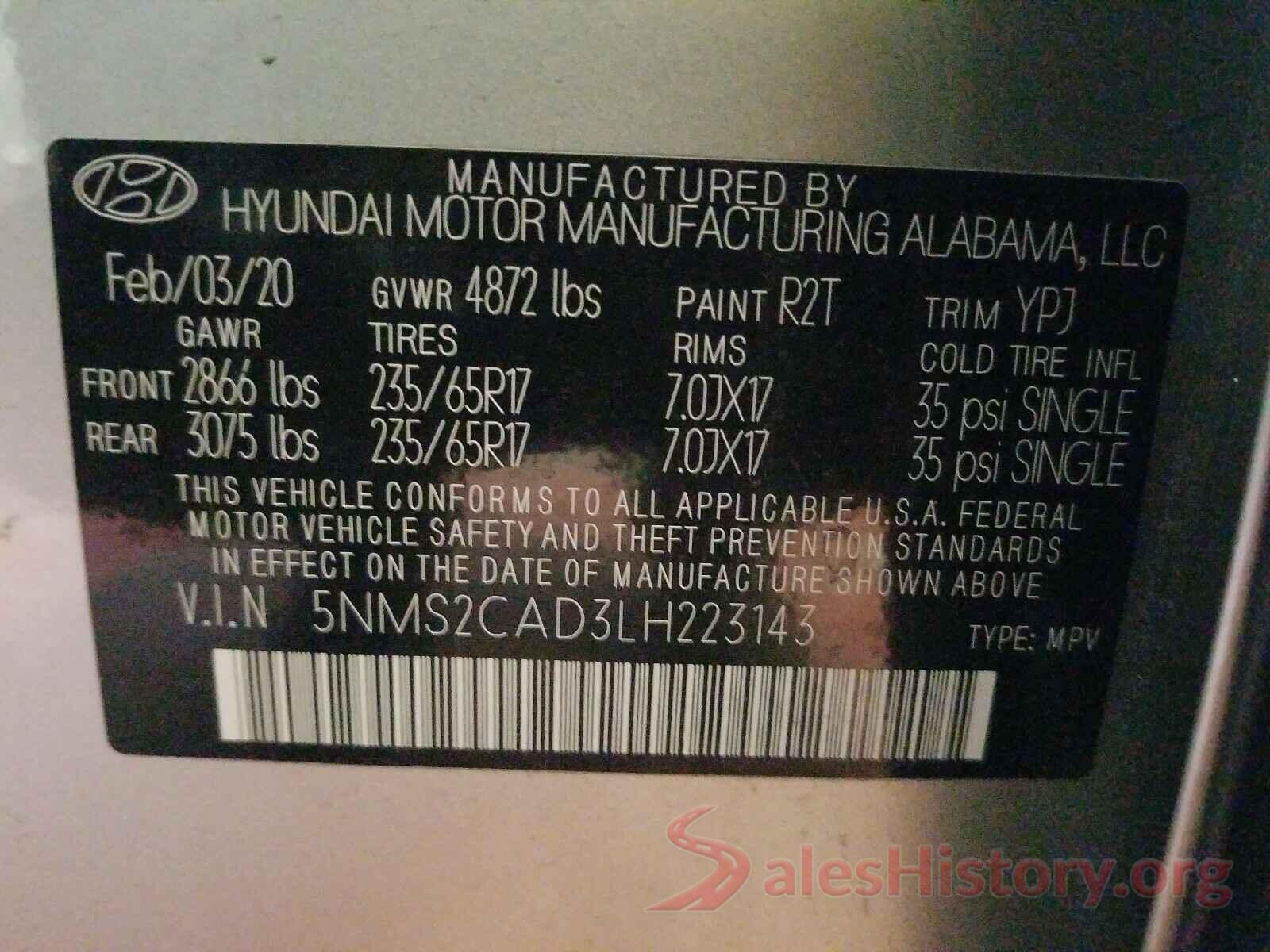 5NMS2CAD3LH223143 2020 HYUNDAI SANTA FE