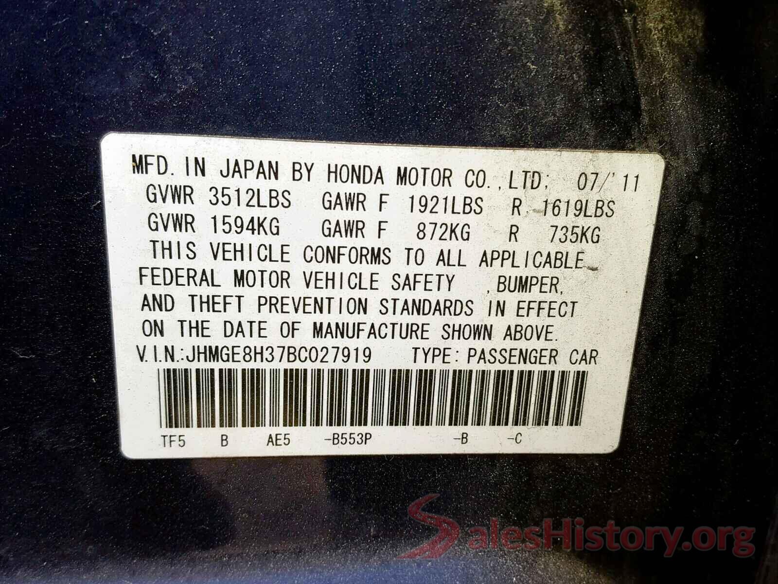 1N4AA6APXHC416654 2011 HONDA FIT