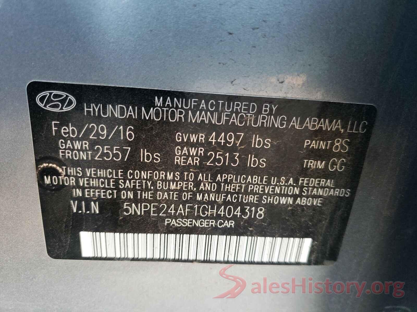 5NPE24AF1GH404318 2016 HYUNDAI SONATA