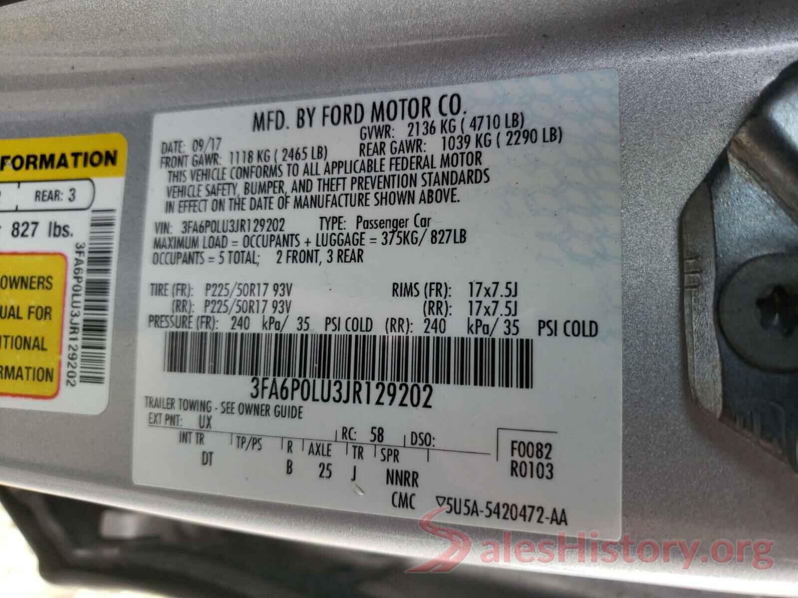 3FA6P0LU3JR129202 2018 FORD FUSION