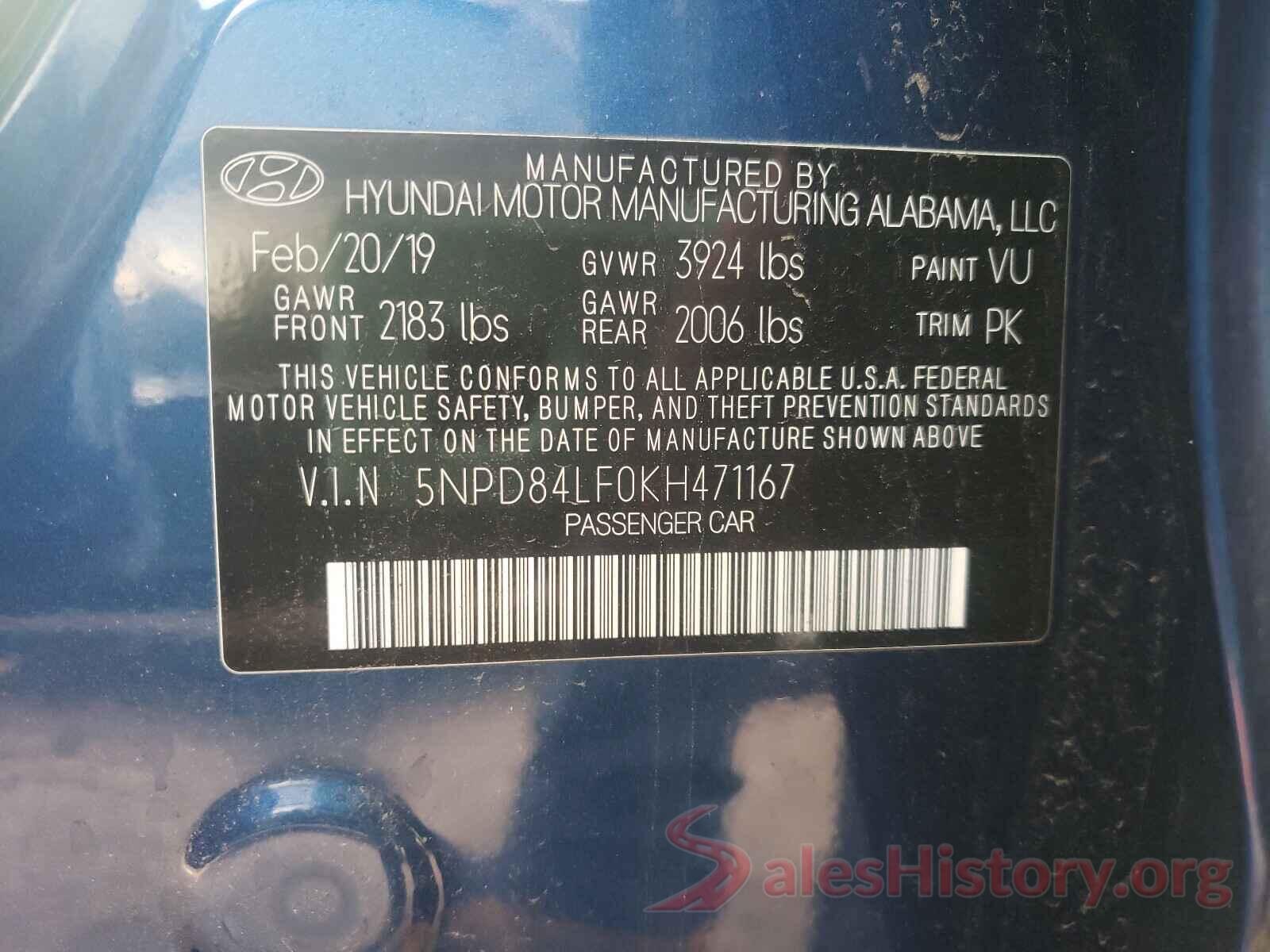 5NPD84LF0KH471167 2019 HYUNDAI ELANTRA