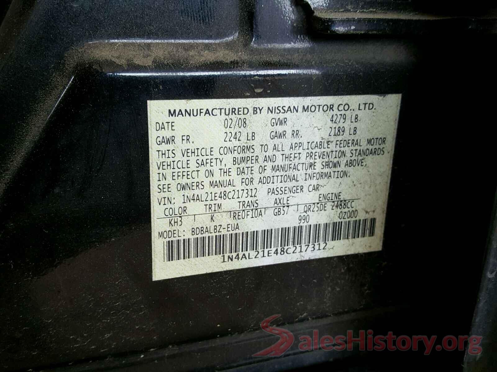 1N4AL3AP8HC115891 2008 NISSAN ALTIMA