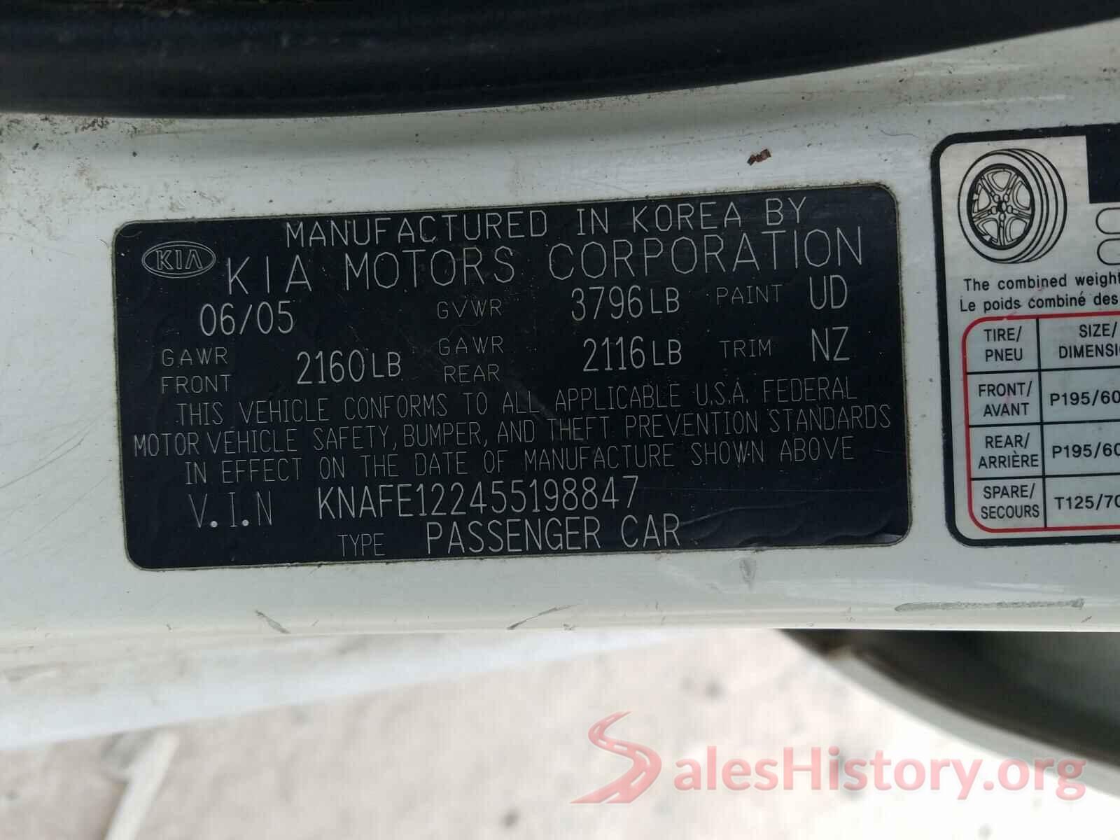 4T1BF1FK0HU406852 2005 KIA SPECTRA