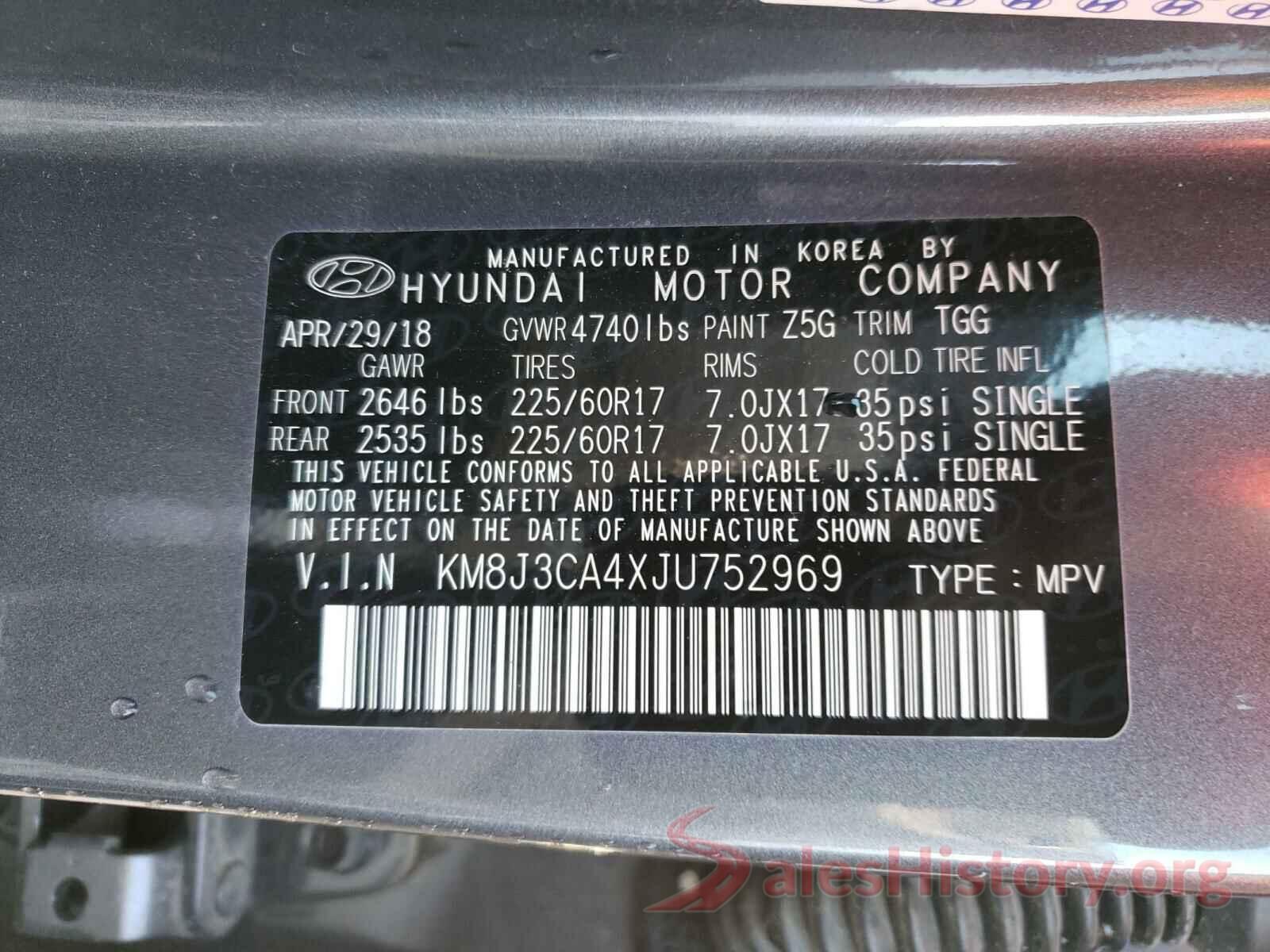 KM8J3CA4XJU752969 2018 HYUNDAI TUCSON