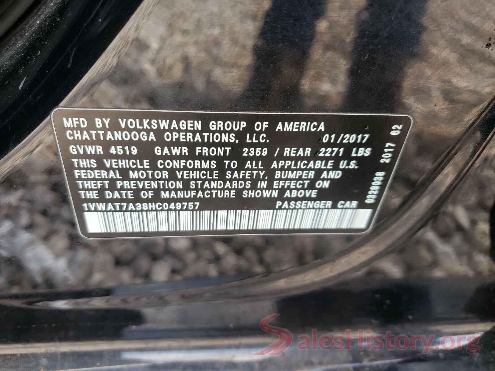 1VWAT7A38HC049757 2017 VOLKSWAGEN PASSAT