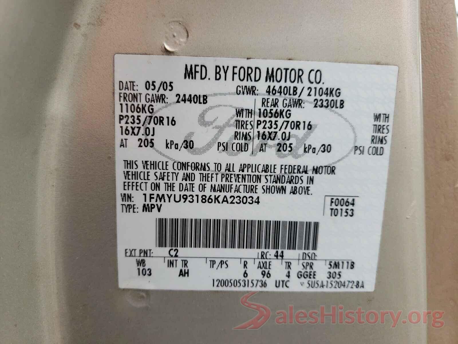 5XYPH4A55LG686396 2006 FORD ESCAPE