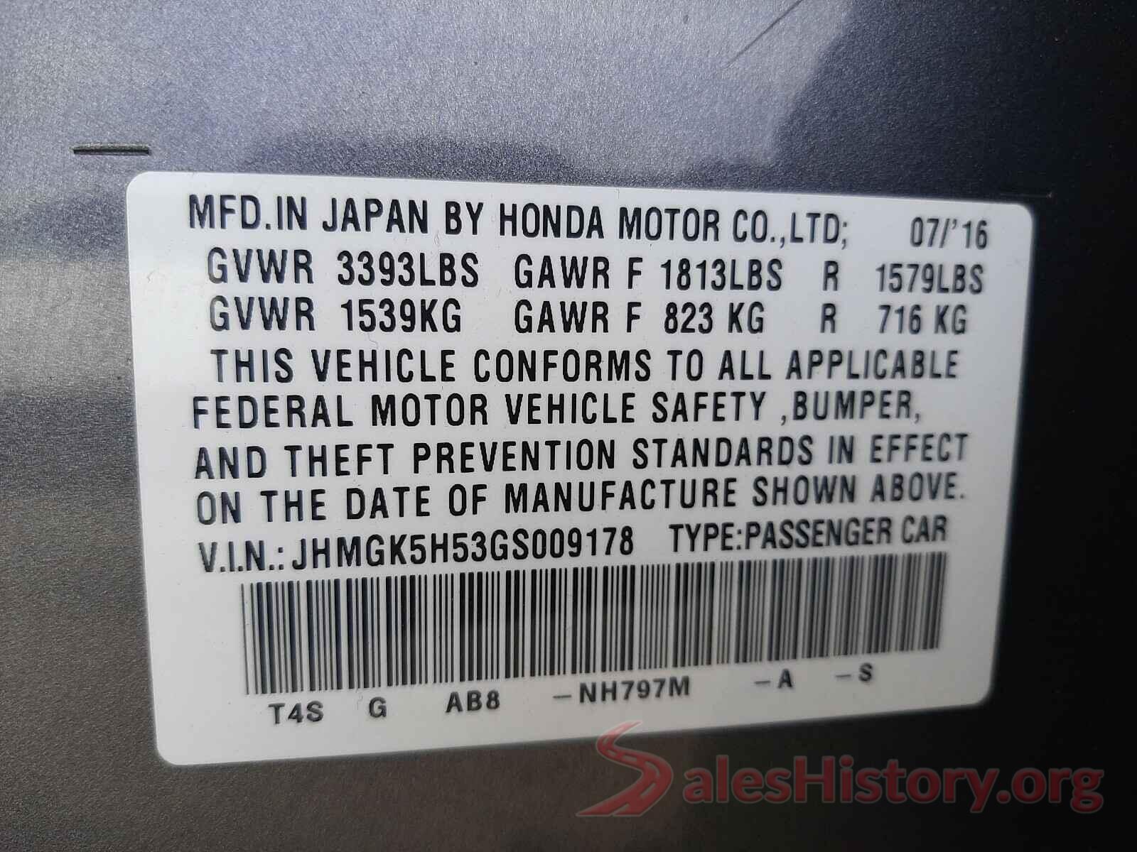 JHMGK5H53GS009178 2016 HONDA FIT