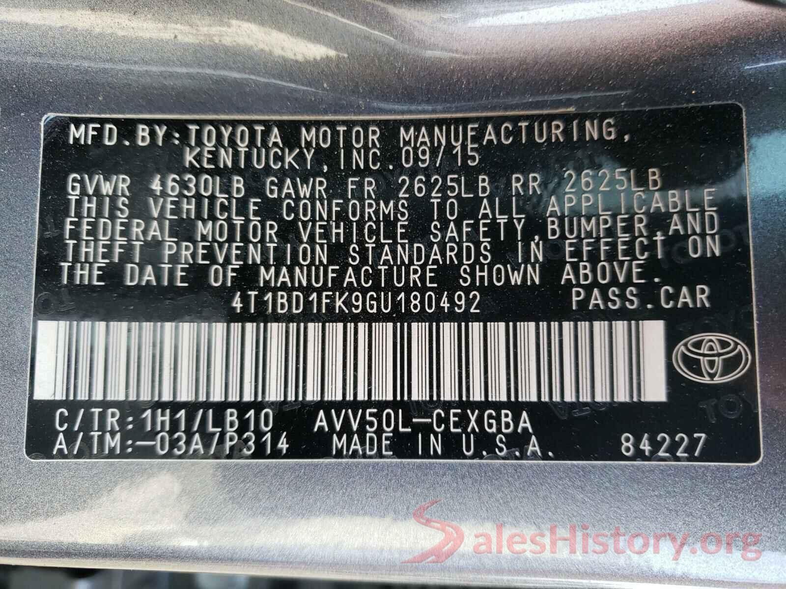 4T1BD1FK9GU180492 2016 TOYOTA CAMRY