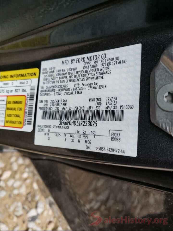 3FA6P0HD5JR223025 2018 FORD FUSION